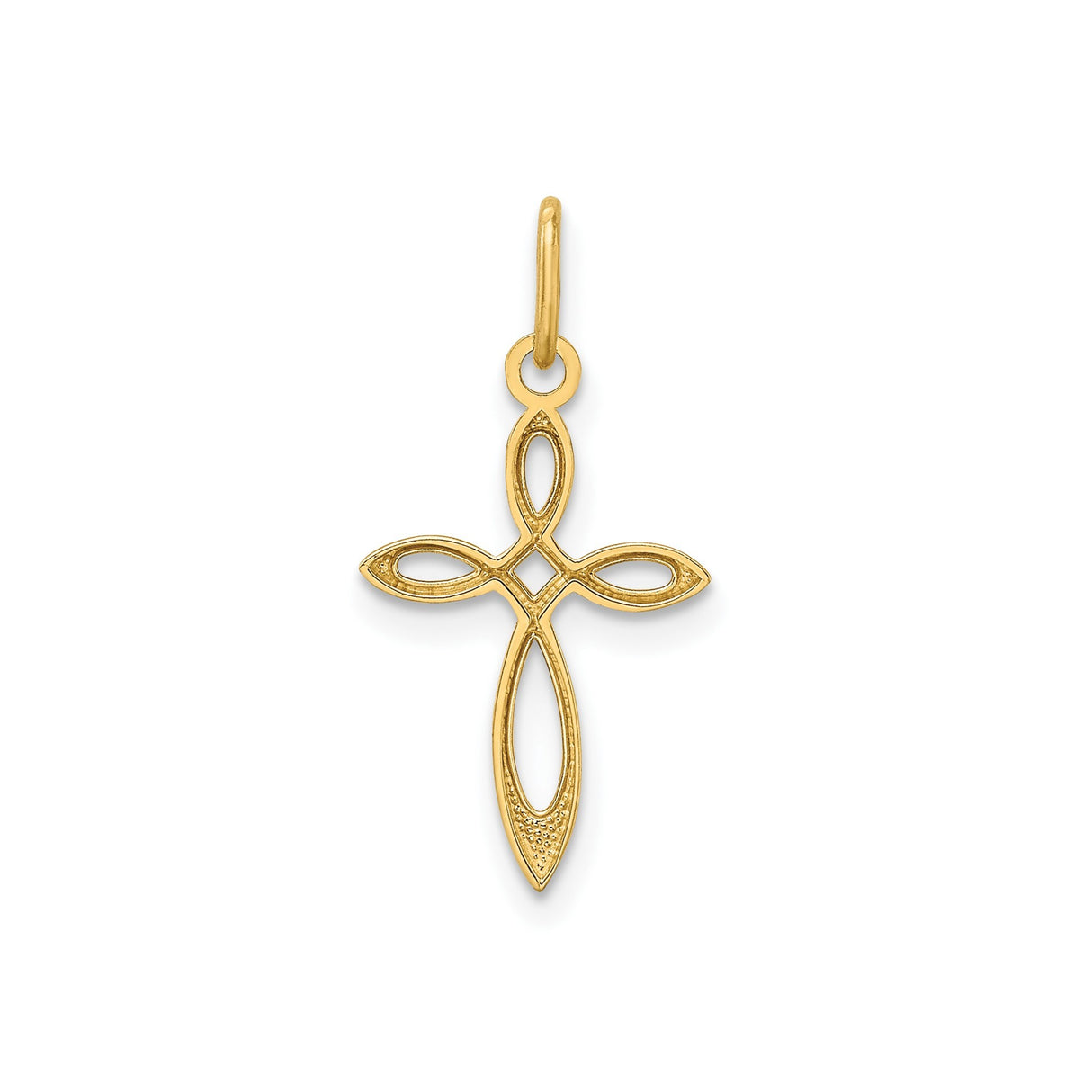 14k Yellow Gold Cross Pendant with Openwork Marquise Design, Christian Religious Charm