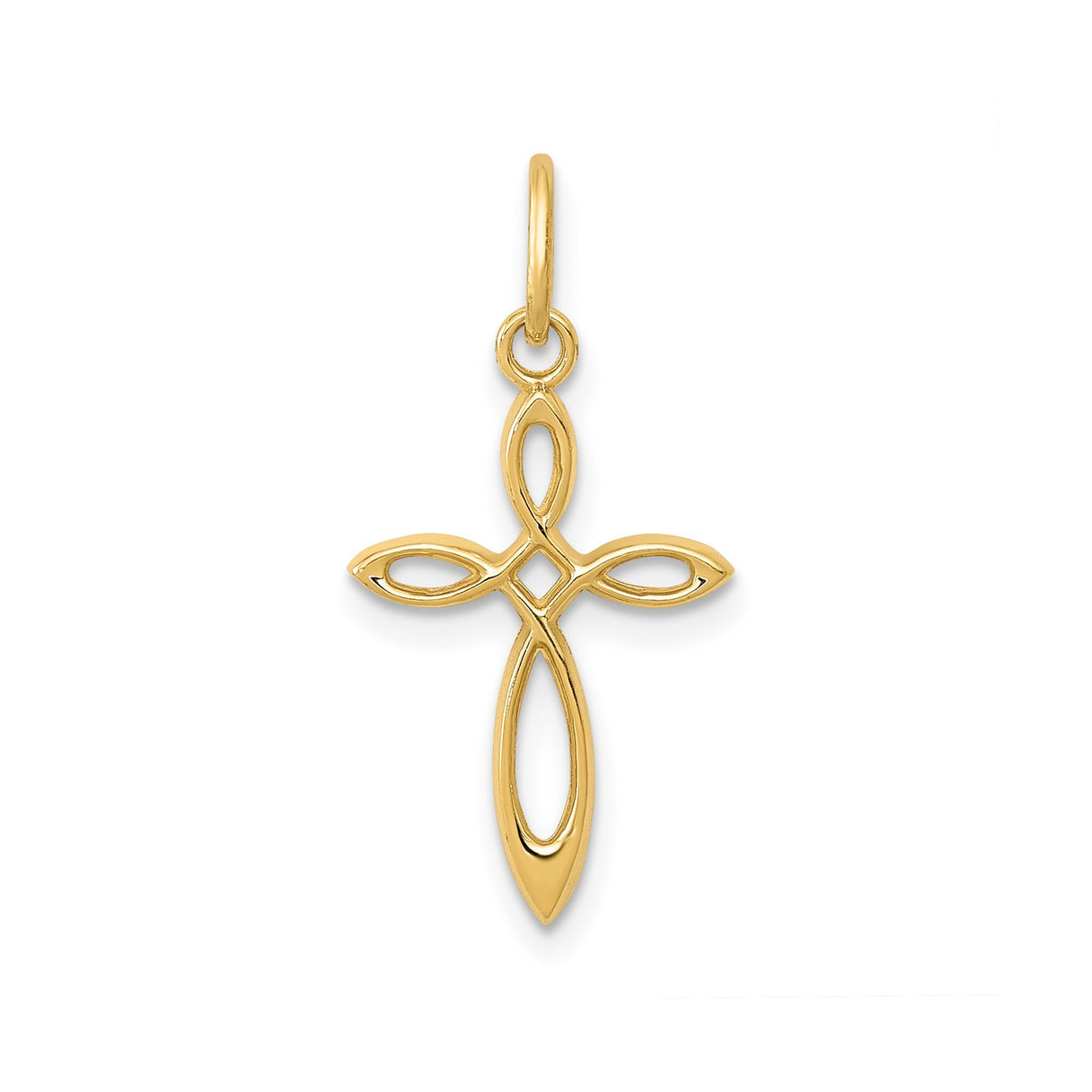 14k Yellow Gold Cross Pendant with Openwork Marquise Design, Christian Religious Charm