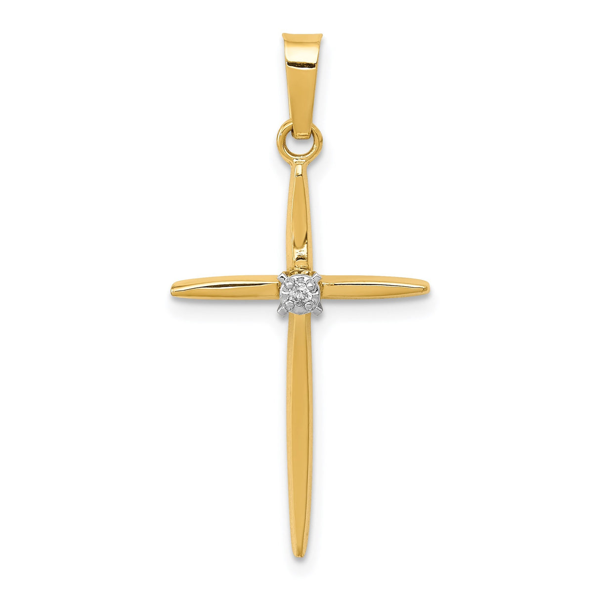 14k Yellow Gold Cross Pendant with Diamond Accent, Christian Religious Jewelry for Women