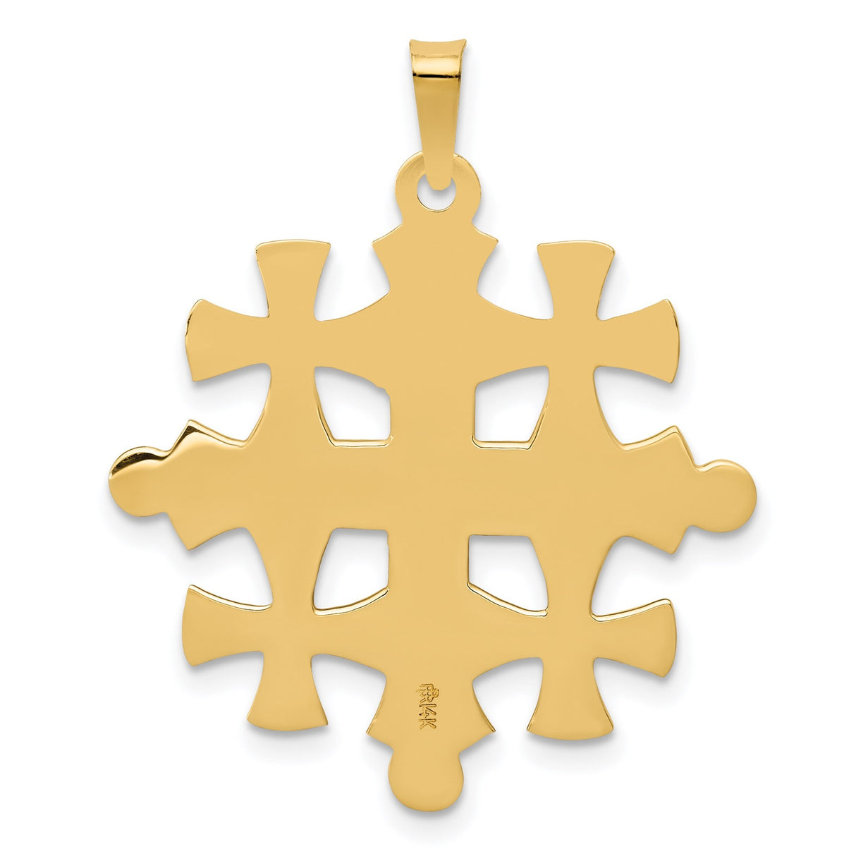 14k Yellow Gold Jerusalem Cross Pendant, Polished Religious Flat Back Charm for Men and Women