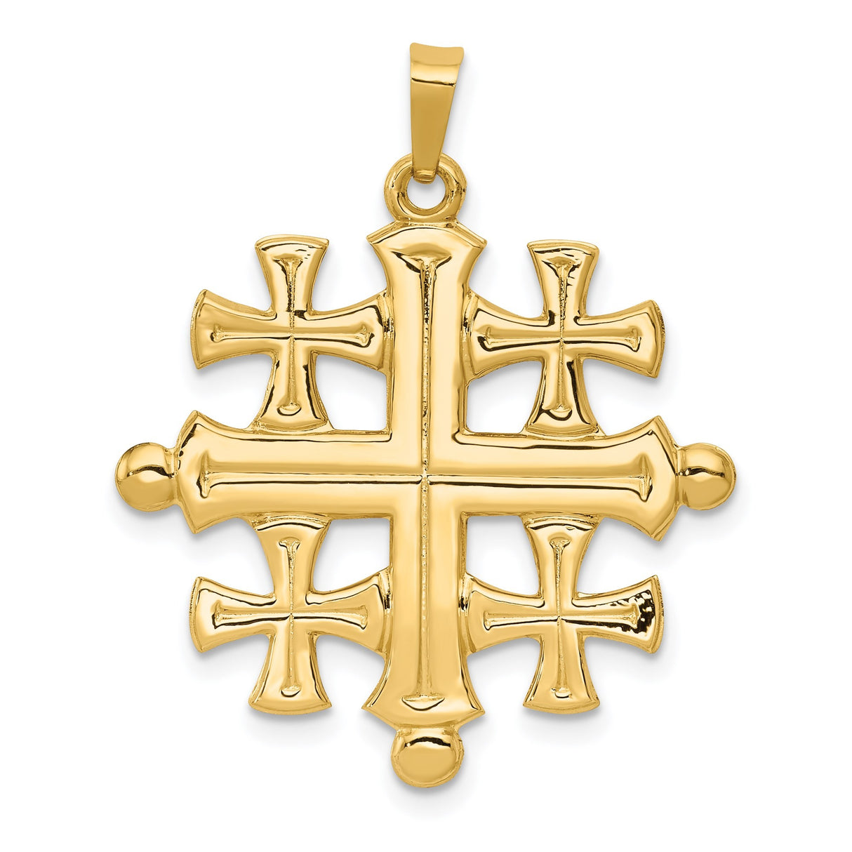 14k Yellow Gold Jerusalem Cross Pendant, Polished Religious Flat Back Charm for Men and Women