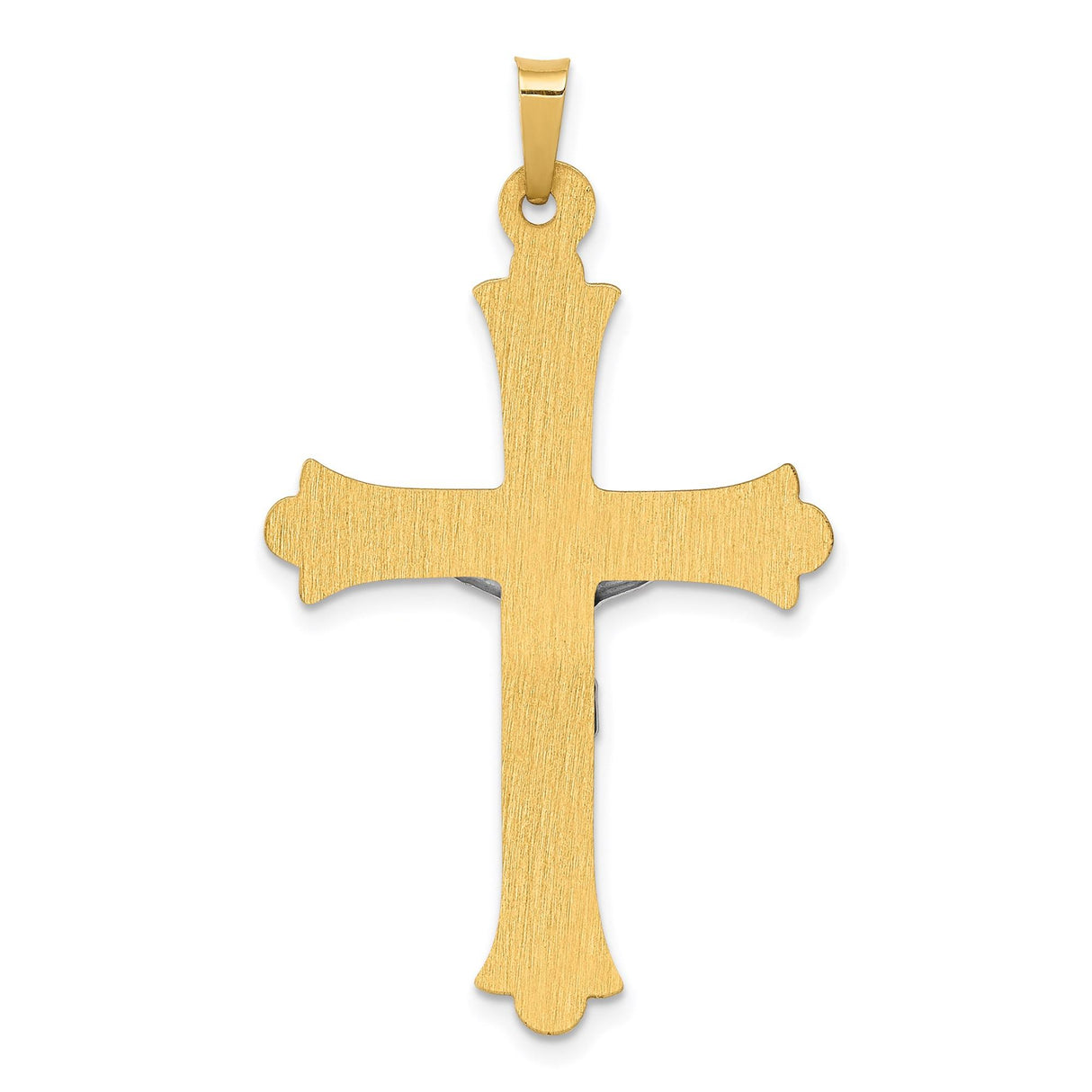 14k Multi-Tone Gold Crucifix Cross Pendant with INRI and Fleur de Lis Detailing