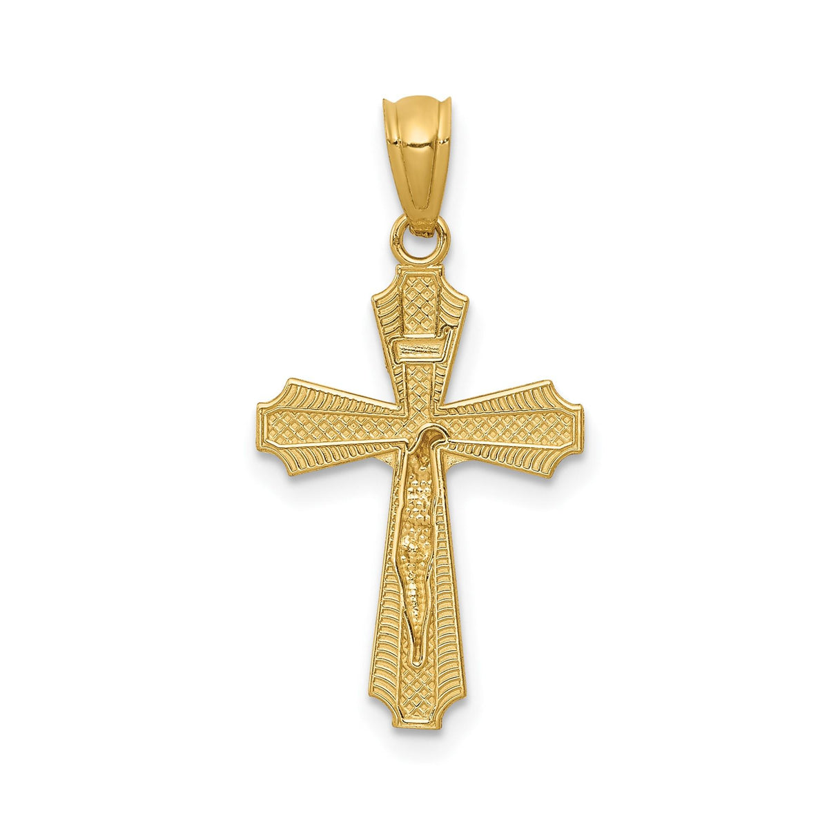 14k Yellow Gold Crucifix Pendant with Textured Finish, Christian Cross Design for Men and Women
