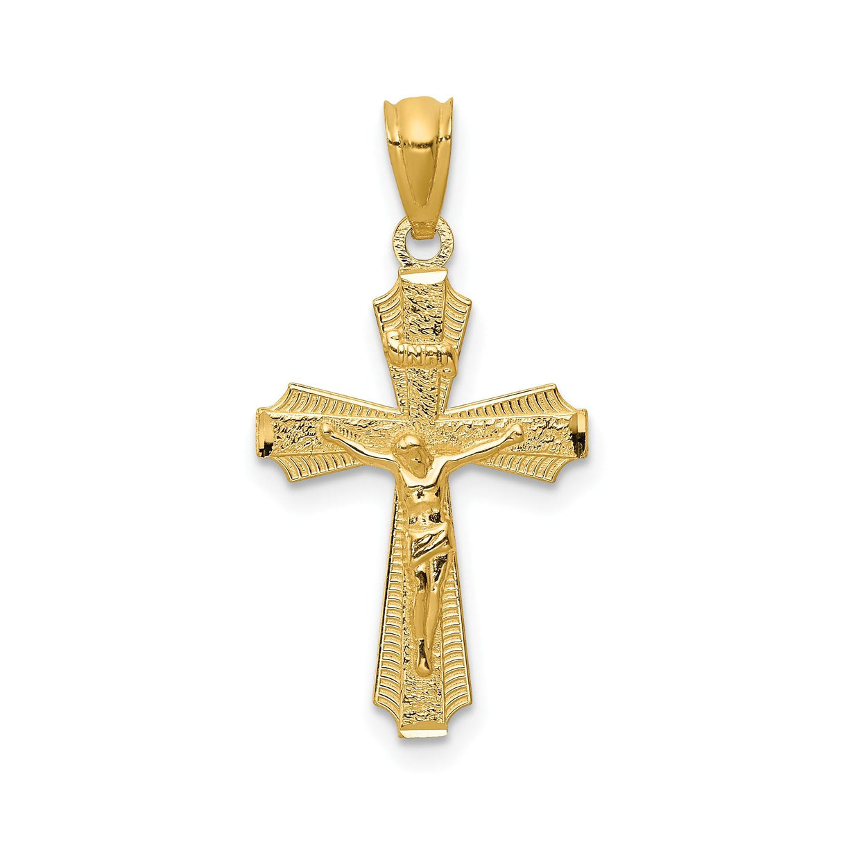 14k Yellow Gold Crucifix Pendant with Textured Finish, Christian Cross Design for Men and Women