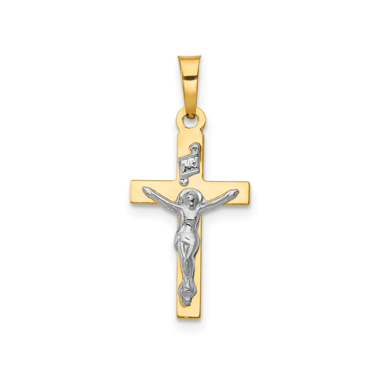 14k Multi-Tone Gold Crucifix Pendant with INRI Latin Cross for Men and Women