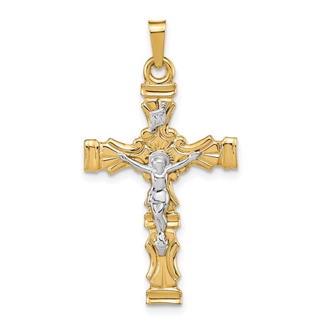 14k Two-Tone Gold Crucifix Cross Pendant with INRI Inscription Latin Design
