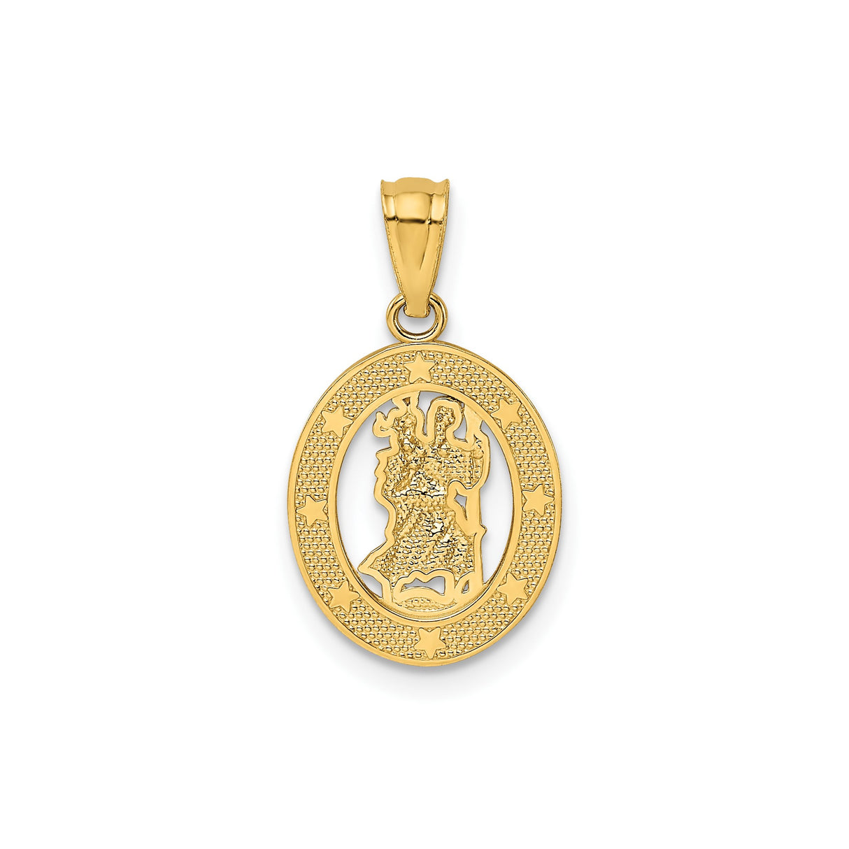 14k Yellow Gold Saint Christopher Medal Pendant, Oval Cut-Out Religious Charm