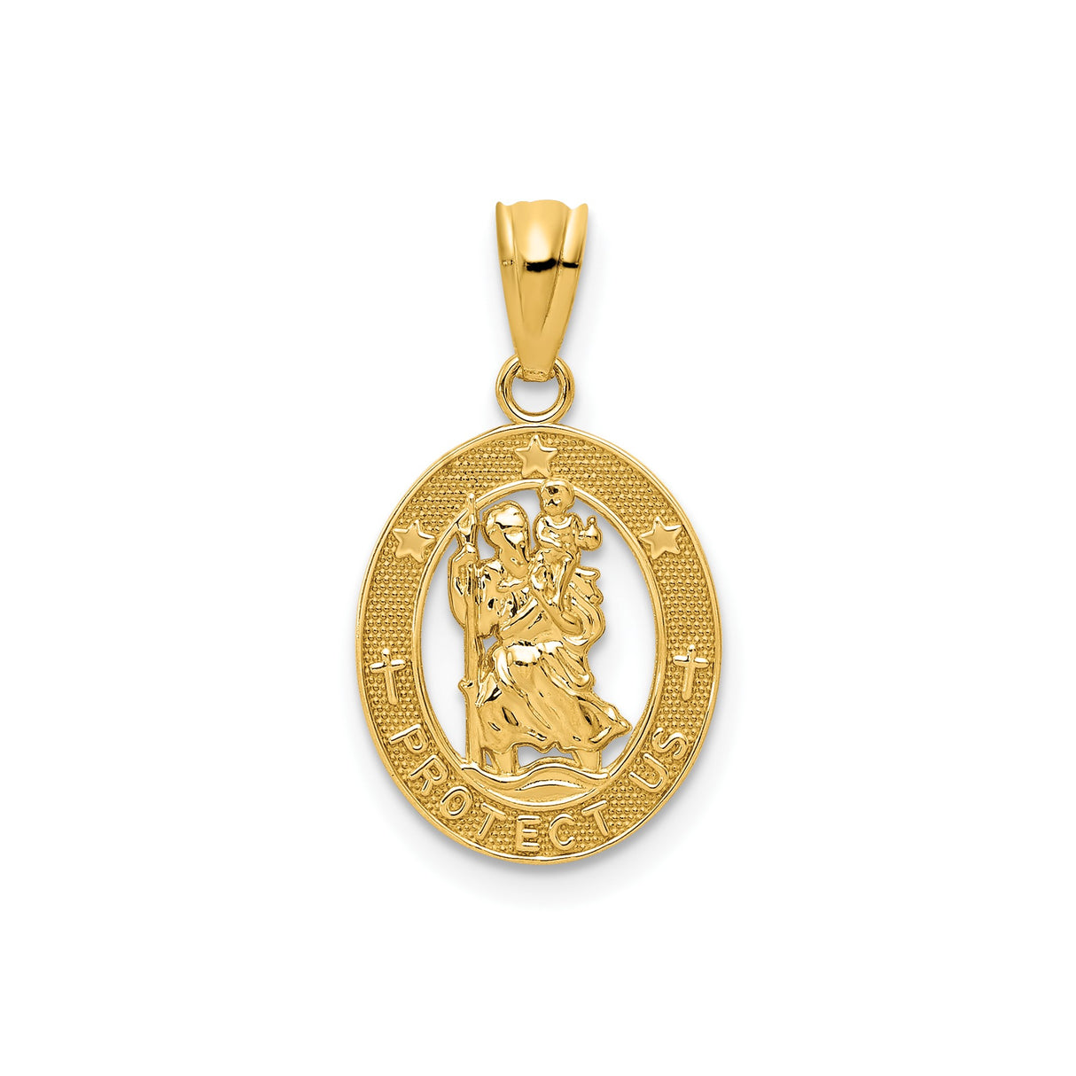 14k Yellow Gold Saint Christopher Medal Pendant, Oval Cut-Out Religious Charm
