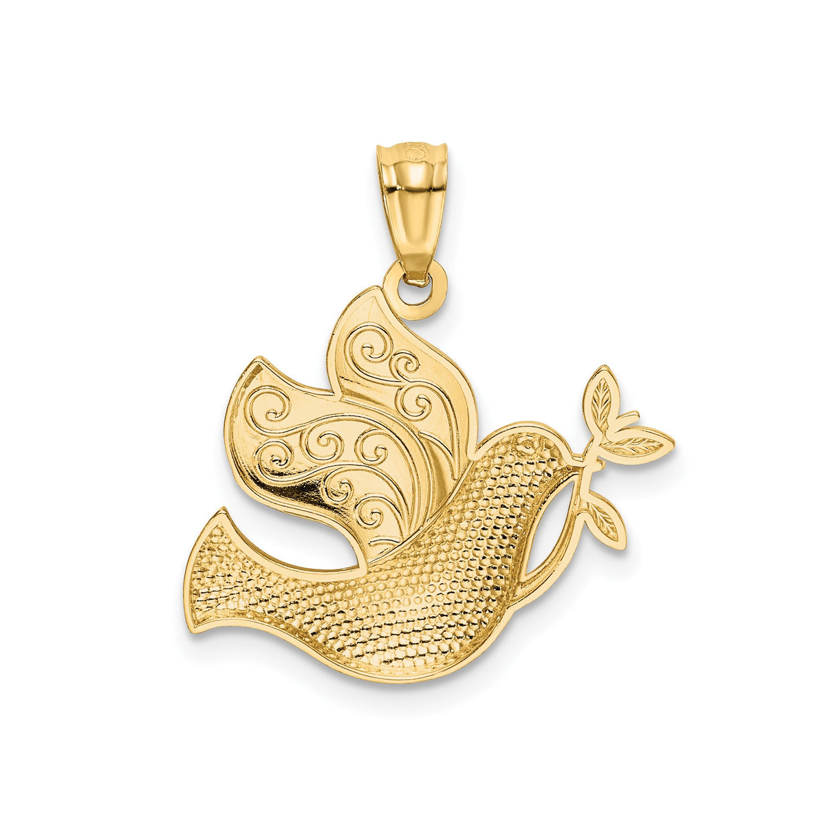 14k Two-Tone Gold Dove Pendant with Olive Branch, Religious Christian Symbol
