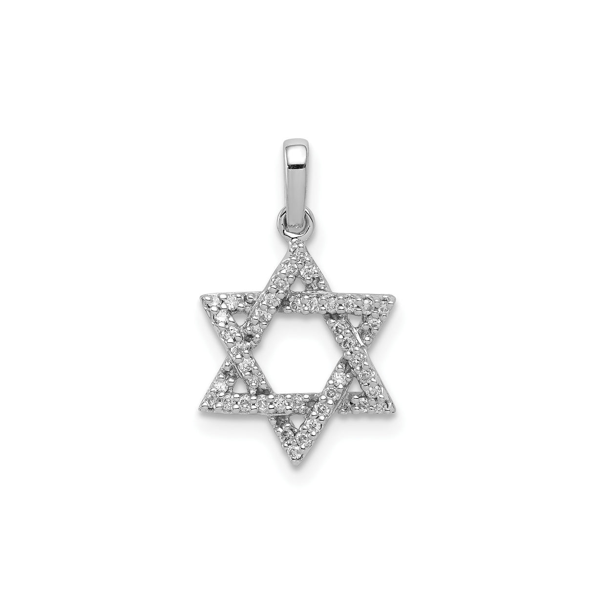 14k White Gold Star of David Pendant with Pavé Diamonds, Jewish Religious Charm