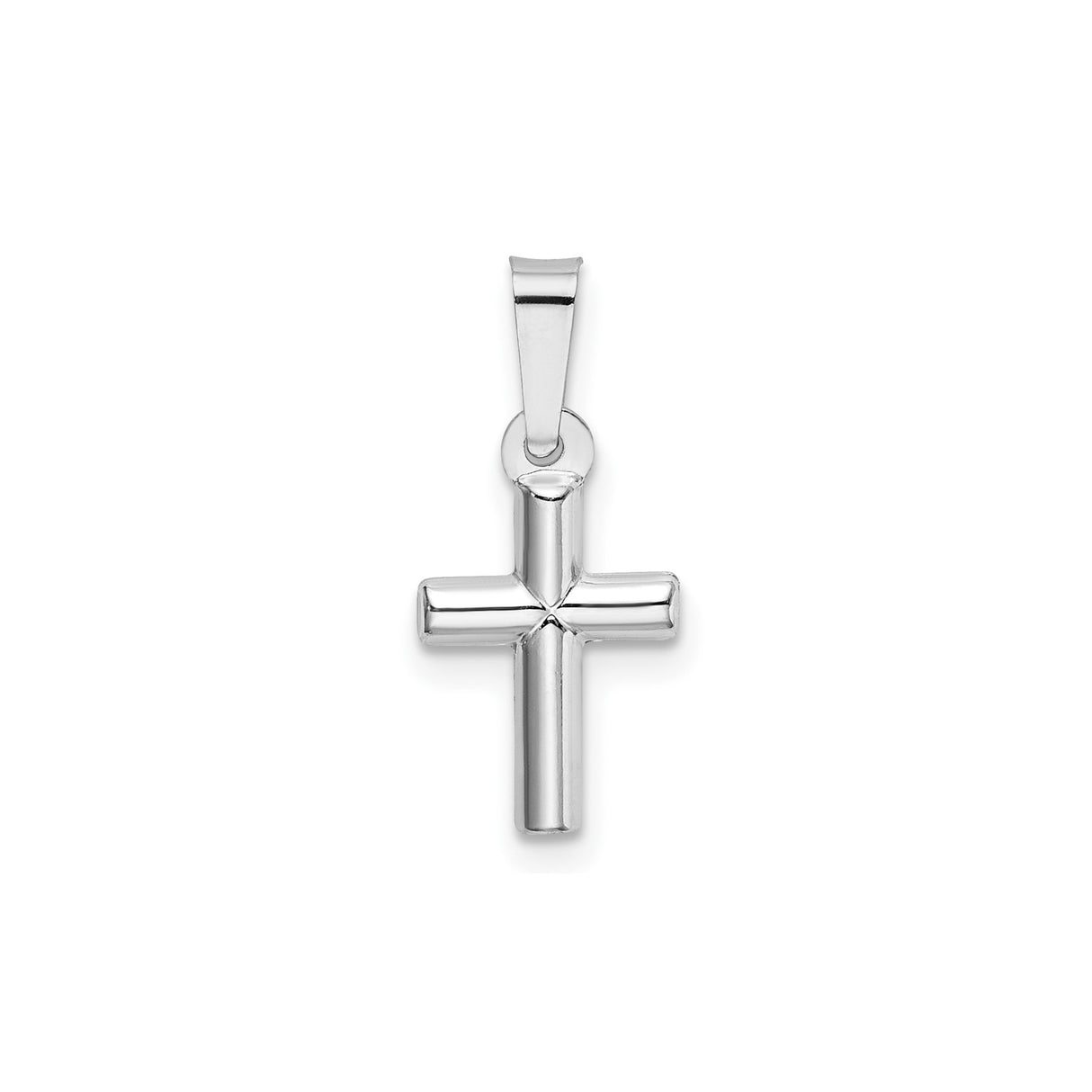 14k White Gold Cross Pendant, Polished Latin Cross Charm for Women or Unisex Wear