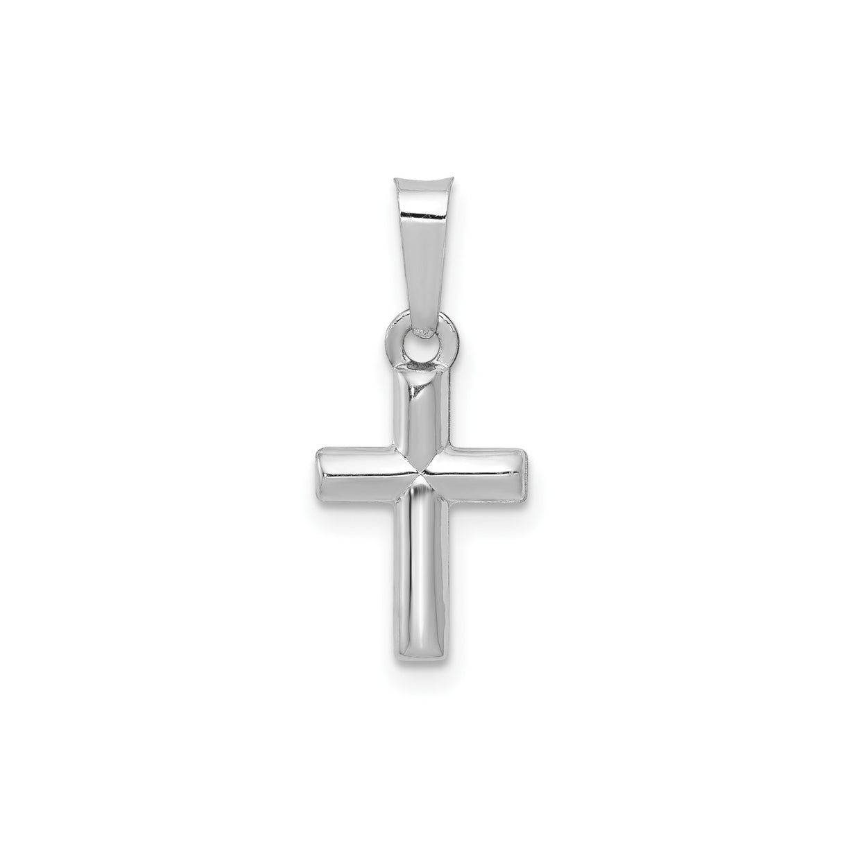 14k White Gold Cross Pendant, Polished Latin Cross Charm for Women or Unisex Wear