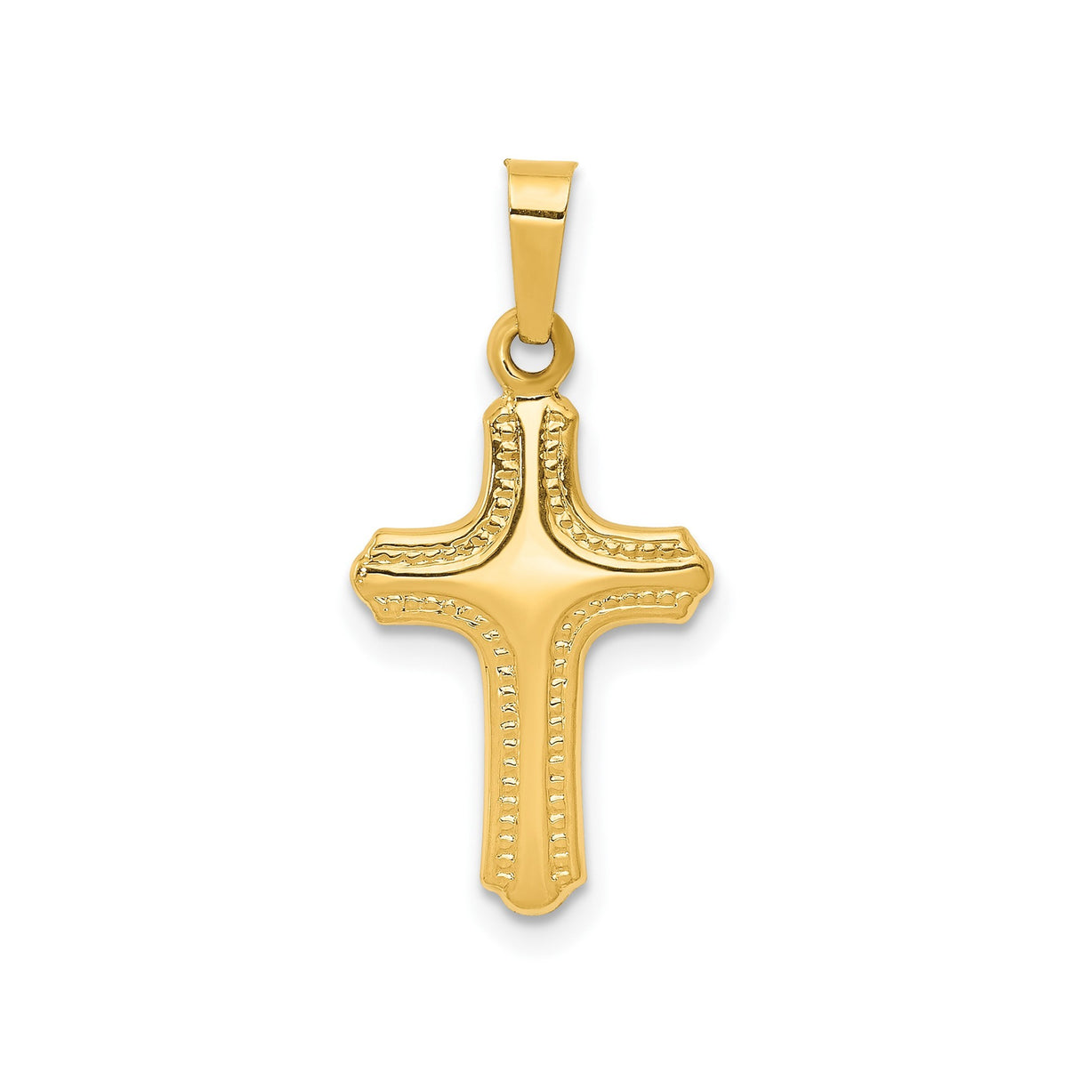14k Yellow Gold Cross Pendant, Textured and Polished Christian Charm for Women or Unisex Wear