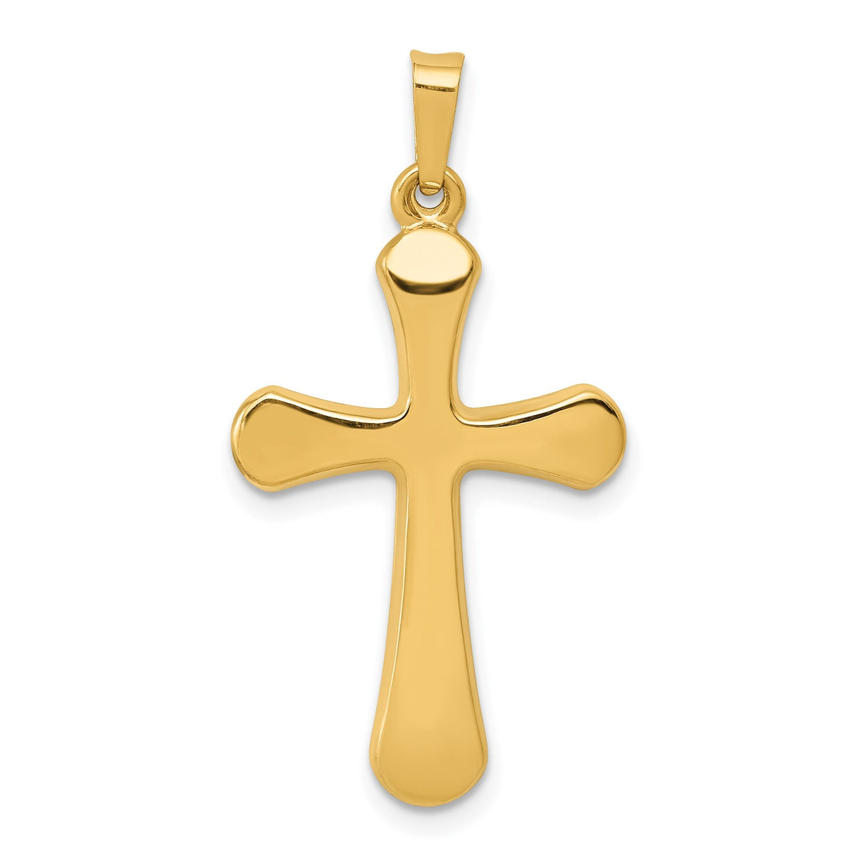 14k Yellow Gold Cross Pendant, Polished Rounded Latin Cross Charm for Women