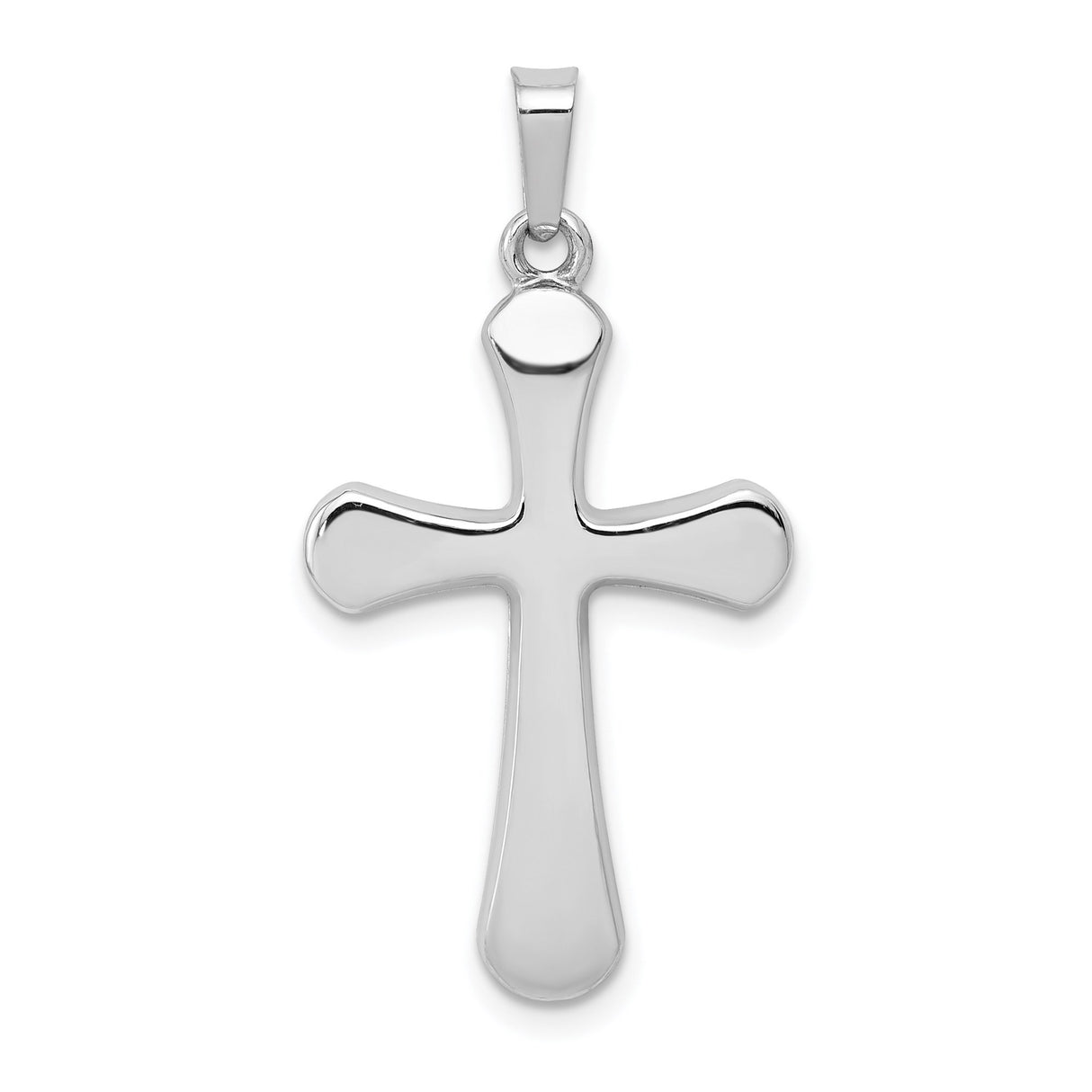 14k White Gold Cross Pendant, Polished Flared Christian Charm for Women and Adults