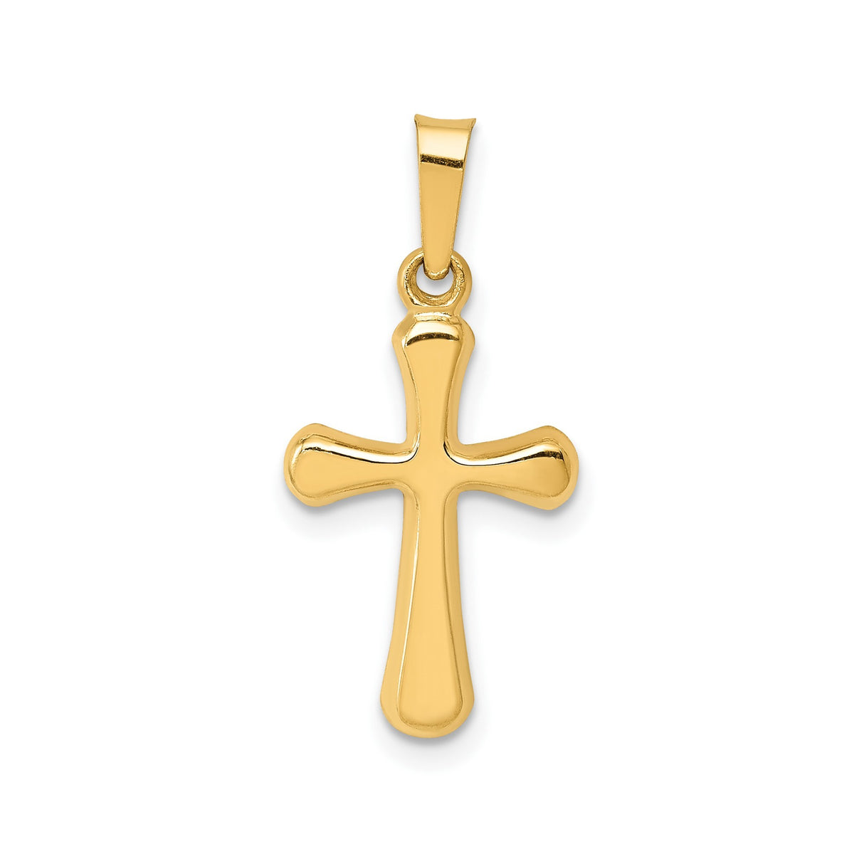 14k Yellow Gold Cross Pendant with Rounded Edges, Unisex Christian Jewelry
