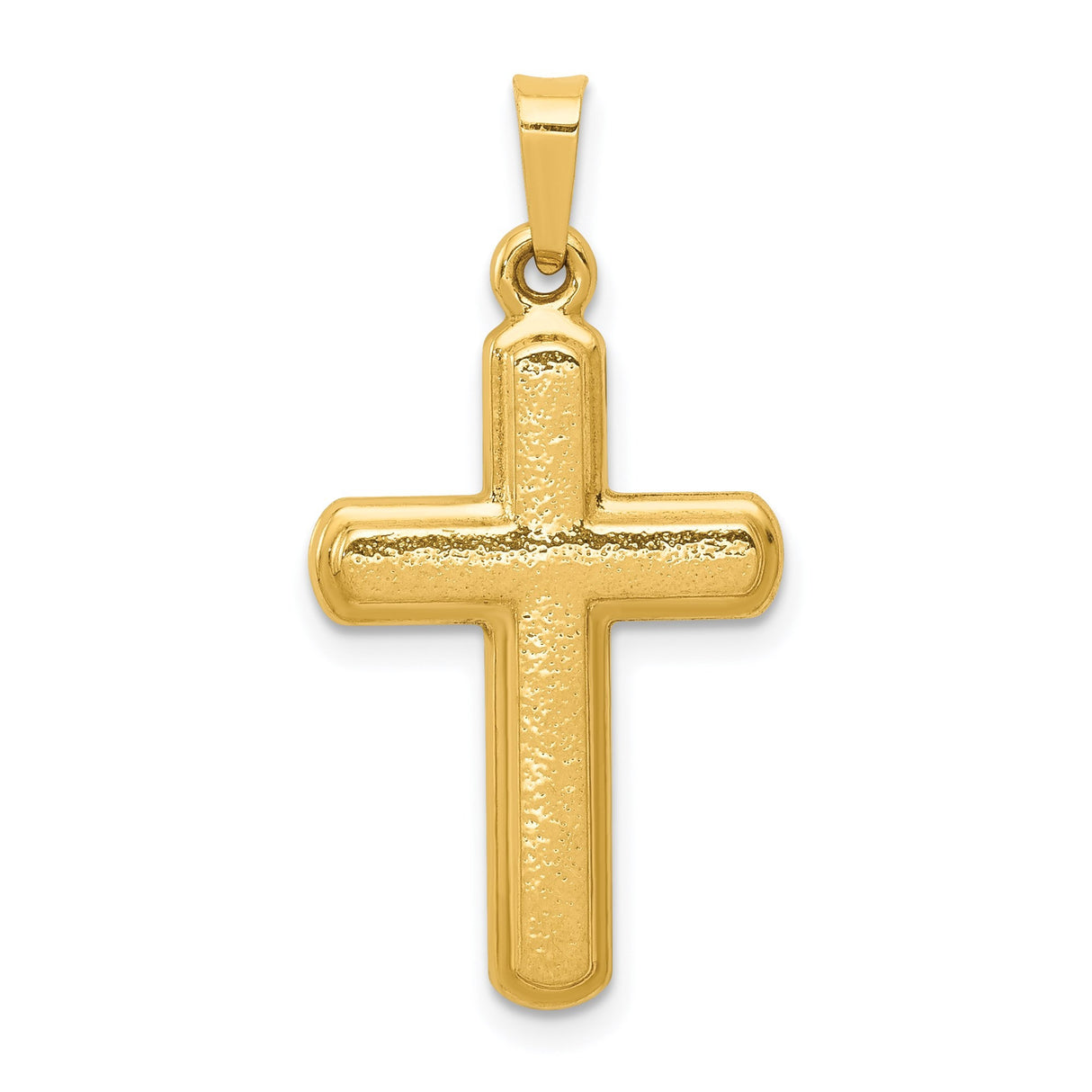 14k Yellow Gold Cross Pendant with Textured Satin Finish, Classic Religious Design