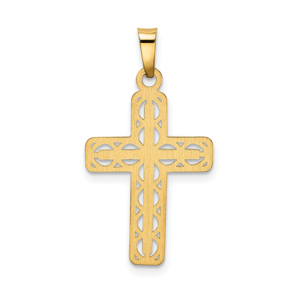 14k Yellow Gold Cross Pendant with Open Filigree Design, Christian Faith Jewelry for Women