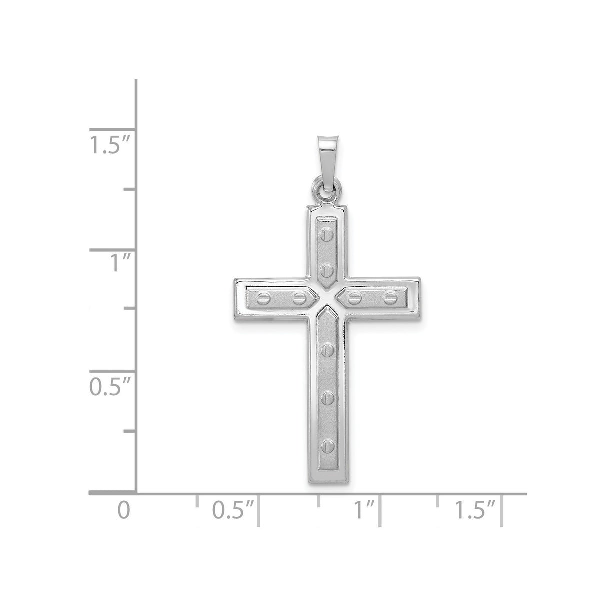 14k White Gold Cross Pendant with Rivet Detail, Industrial Christian Charm for Men