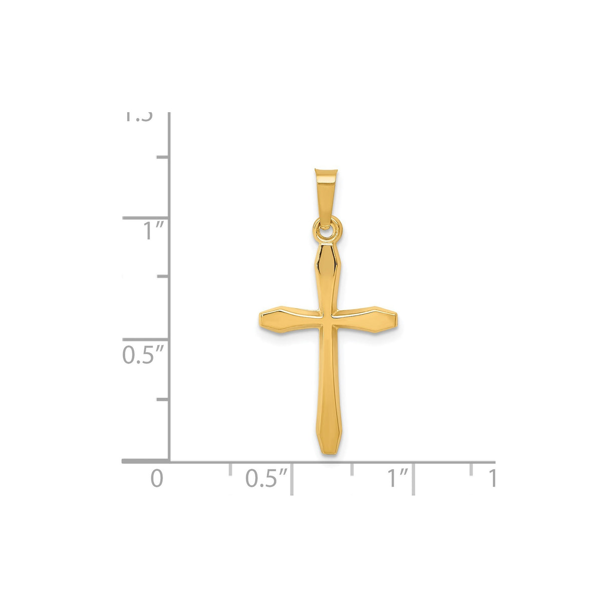 14k Yellow Gold Cross Pendant, Beveled Latin Christian Charm, Unisex Religious Jewelry