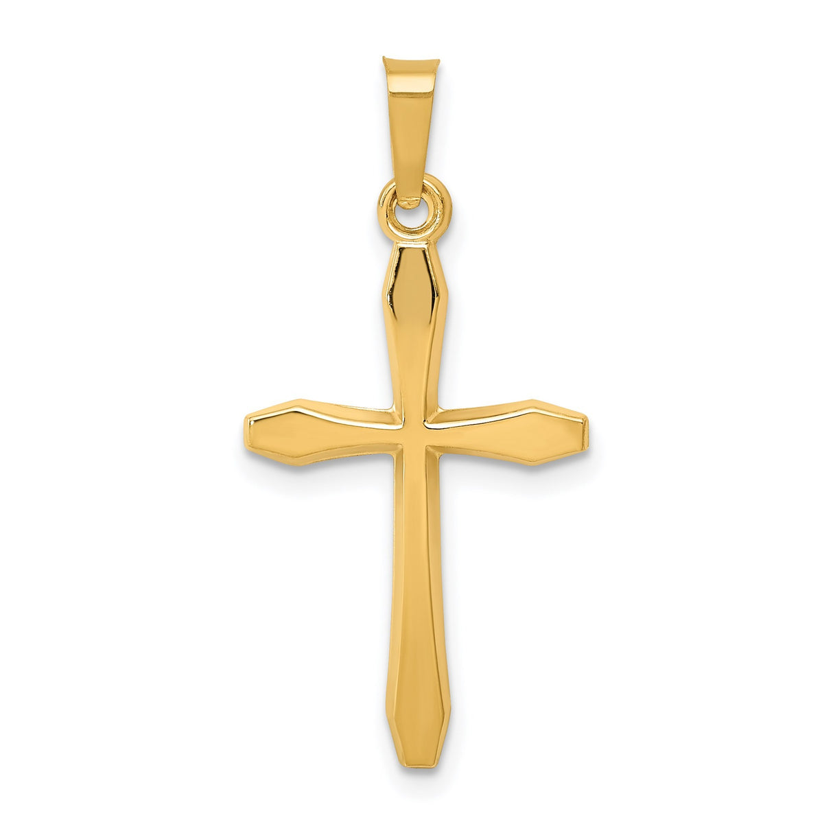 14k Yellow Gold Cross Pendant, Beveled Latin Christian Charm, Unisex Religious Jewelry