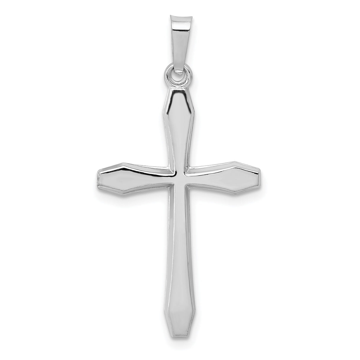14k White Gold Cross Pendant, Polished Beveled Christian Symbol for Women or Unisex Wear