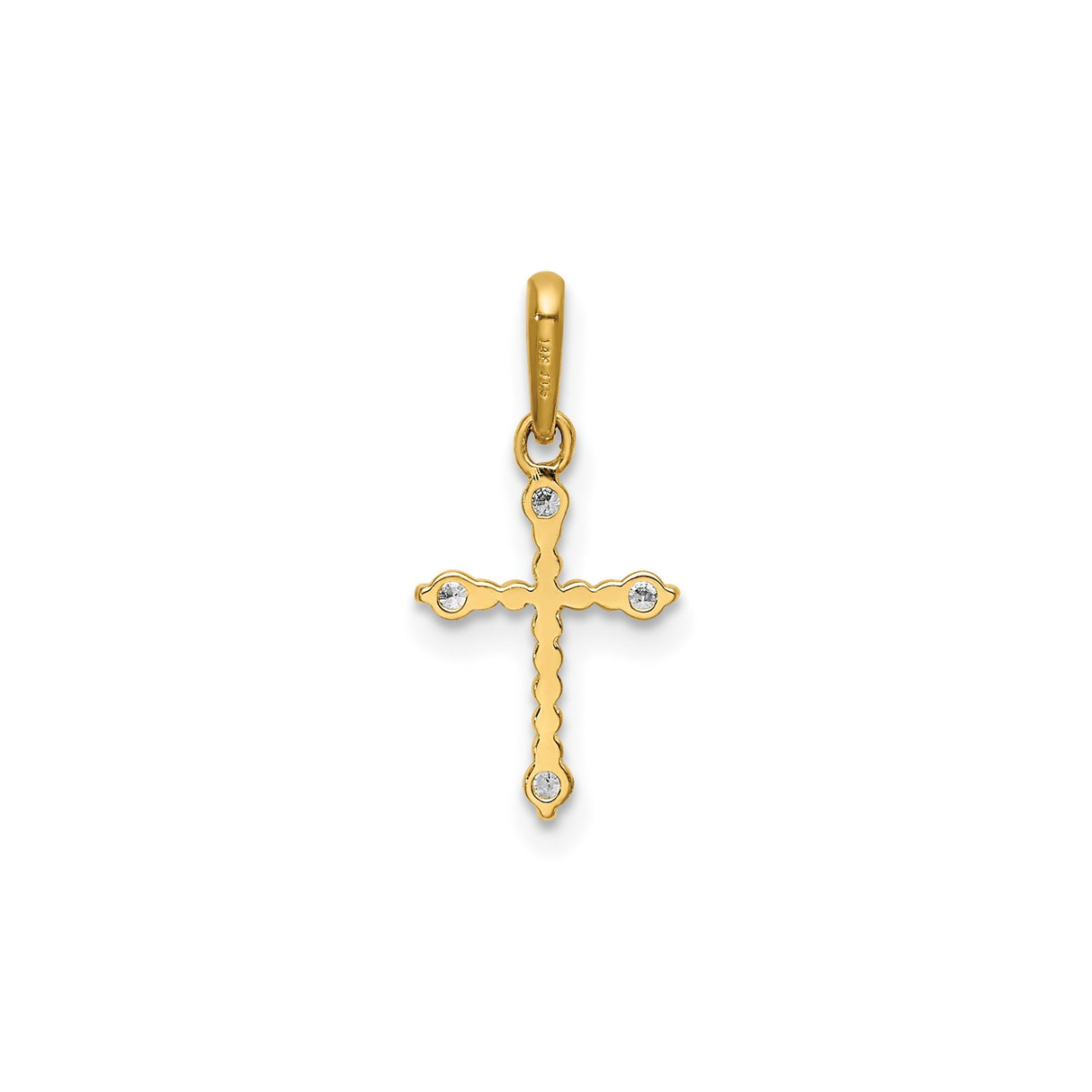 14k Yellow Gold Cross Pendant with Cubic Zirconia, Beaded Christian Jewelry for Women