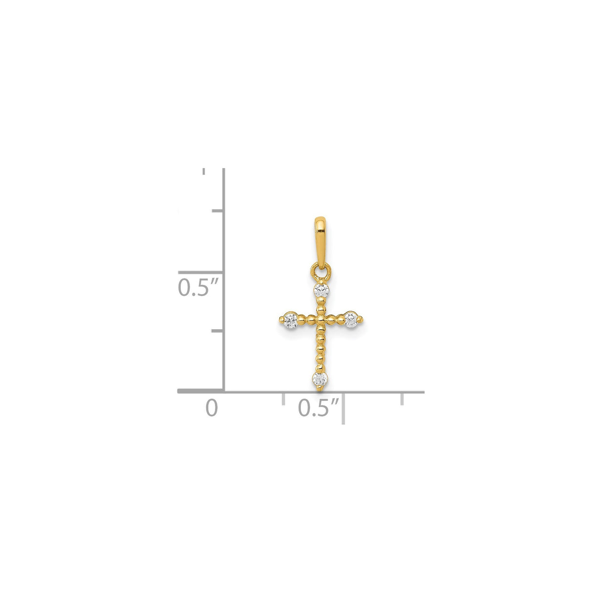 14k Yellow Gold Cross Pendant with Cubic Zirconia, Beaded Christian Jewelry for Women