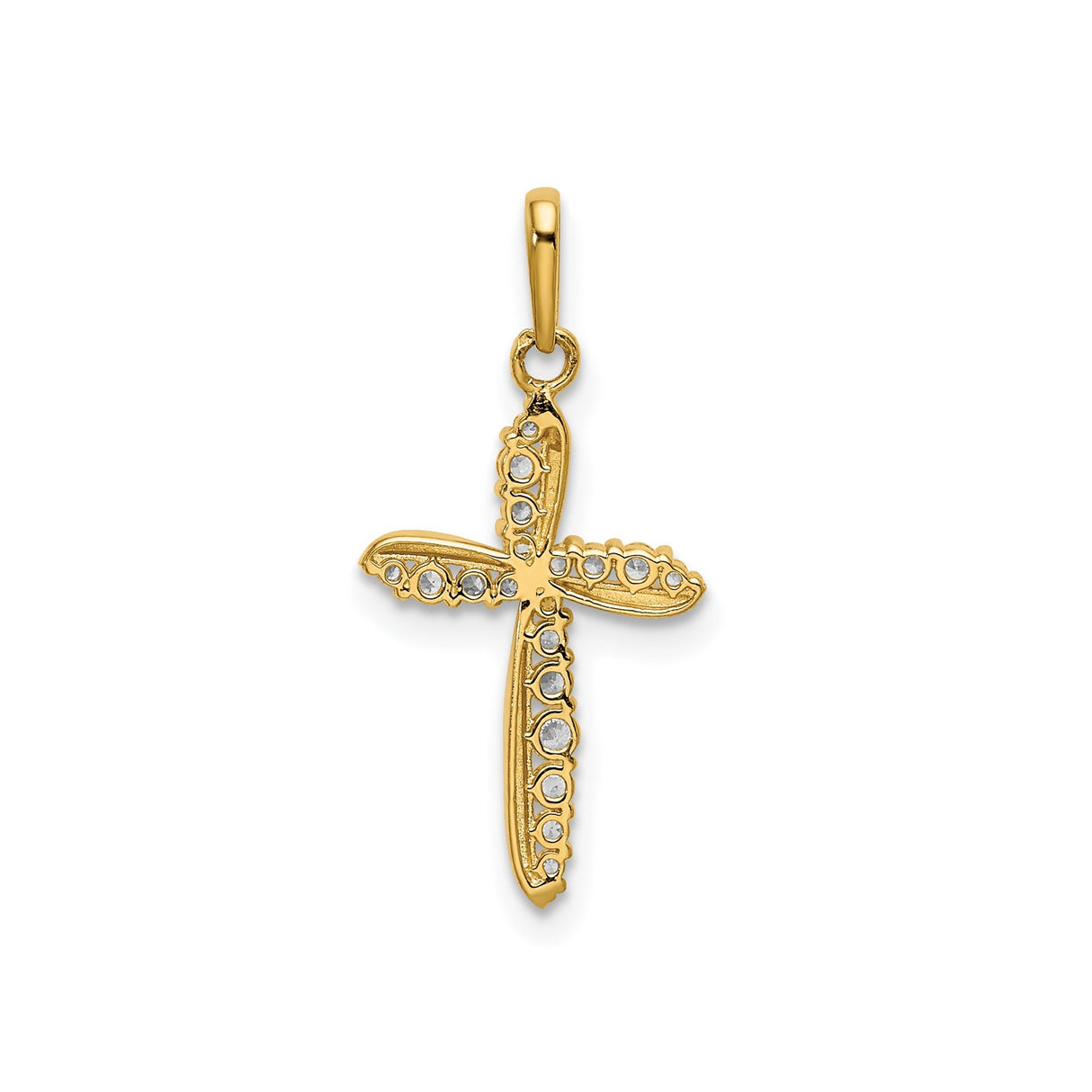 14k Yellow Gold Cross Pendant with Cubic Zirconia, Flowing Modern Design, Christian Jewelry for Women