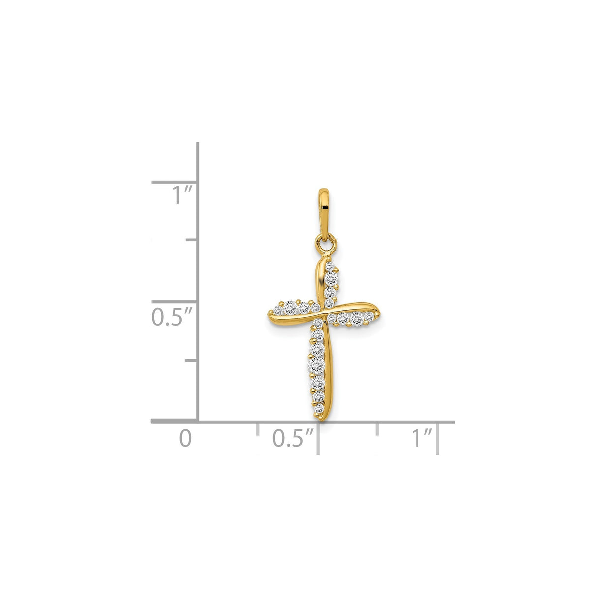 14k Yellow Gold Cross Pendant with Cubic Zirconia, Flowing Modern Design, Christian Jewelry for Women