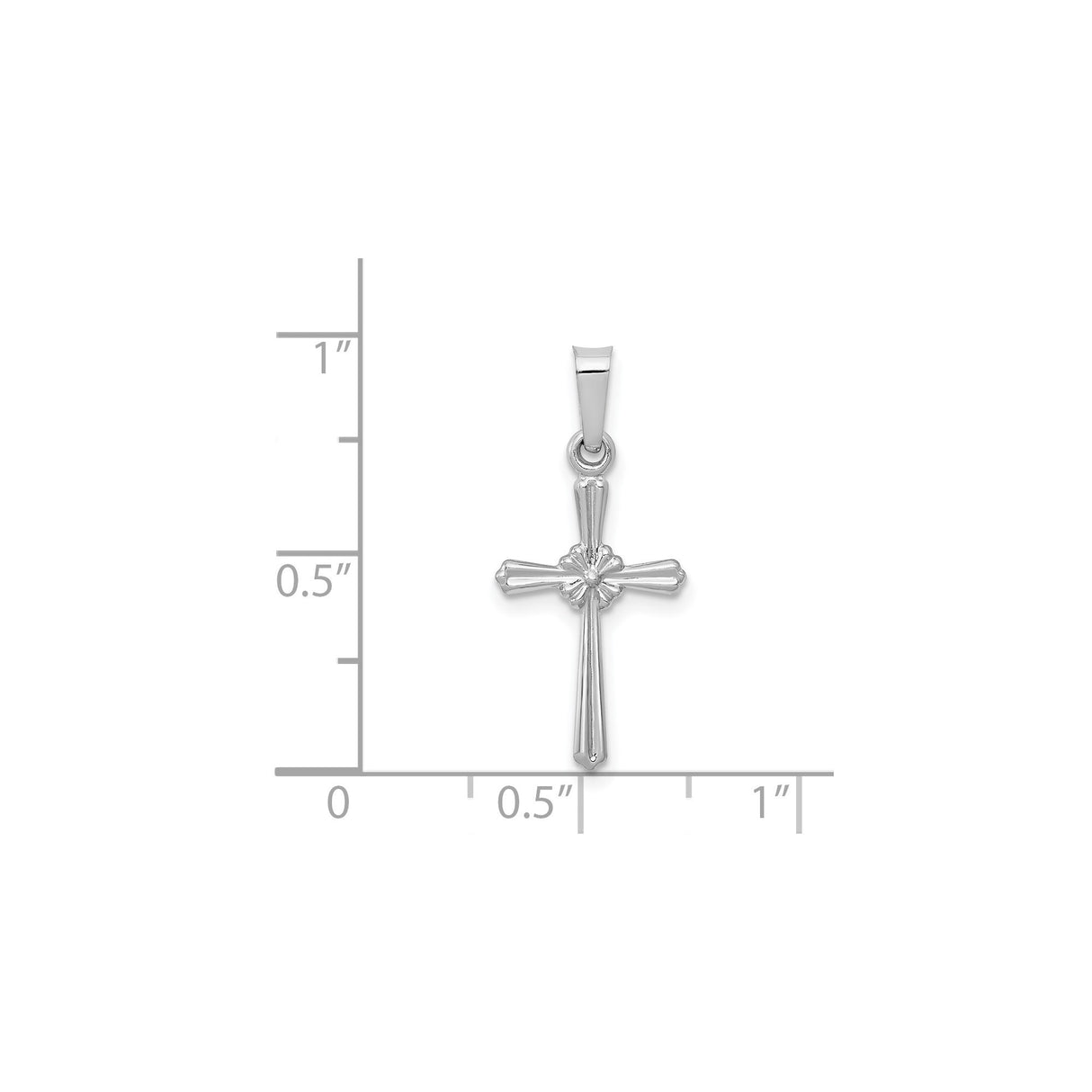 14k White Gold Flared Cross Pendant with Decorative Center, Christian Faith Jewelry