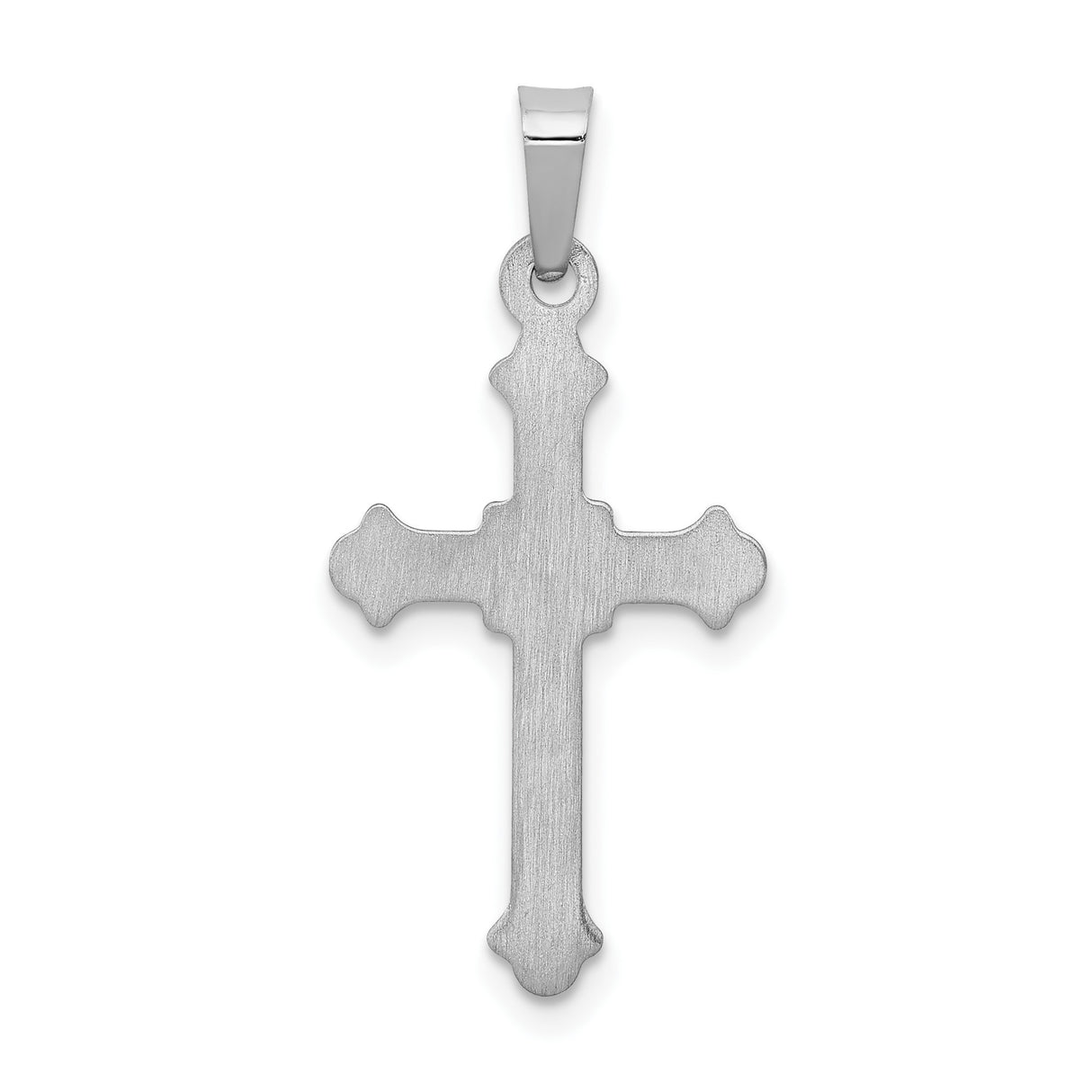 14k White Gold Cross Pendant with Filigree Fleur Detail, Christian Jewelry for Women