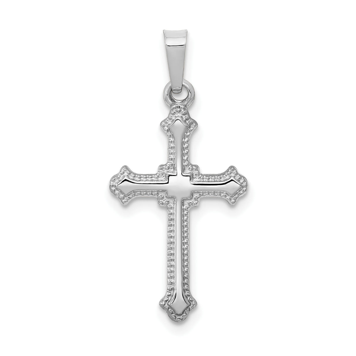 14k White Gold Cross Pendant with Filigree Fleur Detail, Christian Jewelry for Women