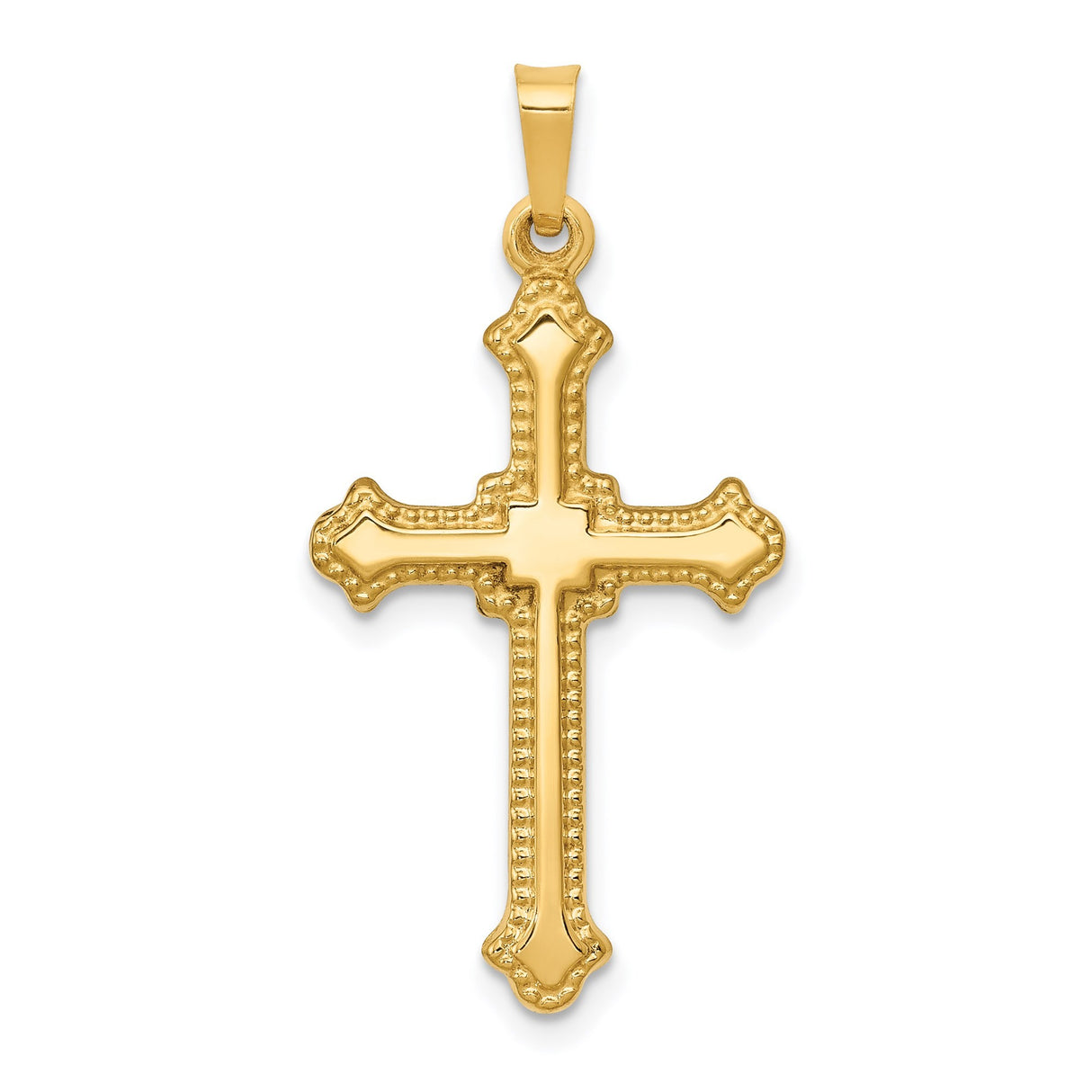 14k Yellow Gold Cross Pendant with Flared Tips, Ornate Textured Religious Charm for Women or Unisex