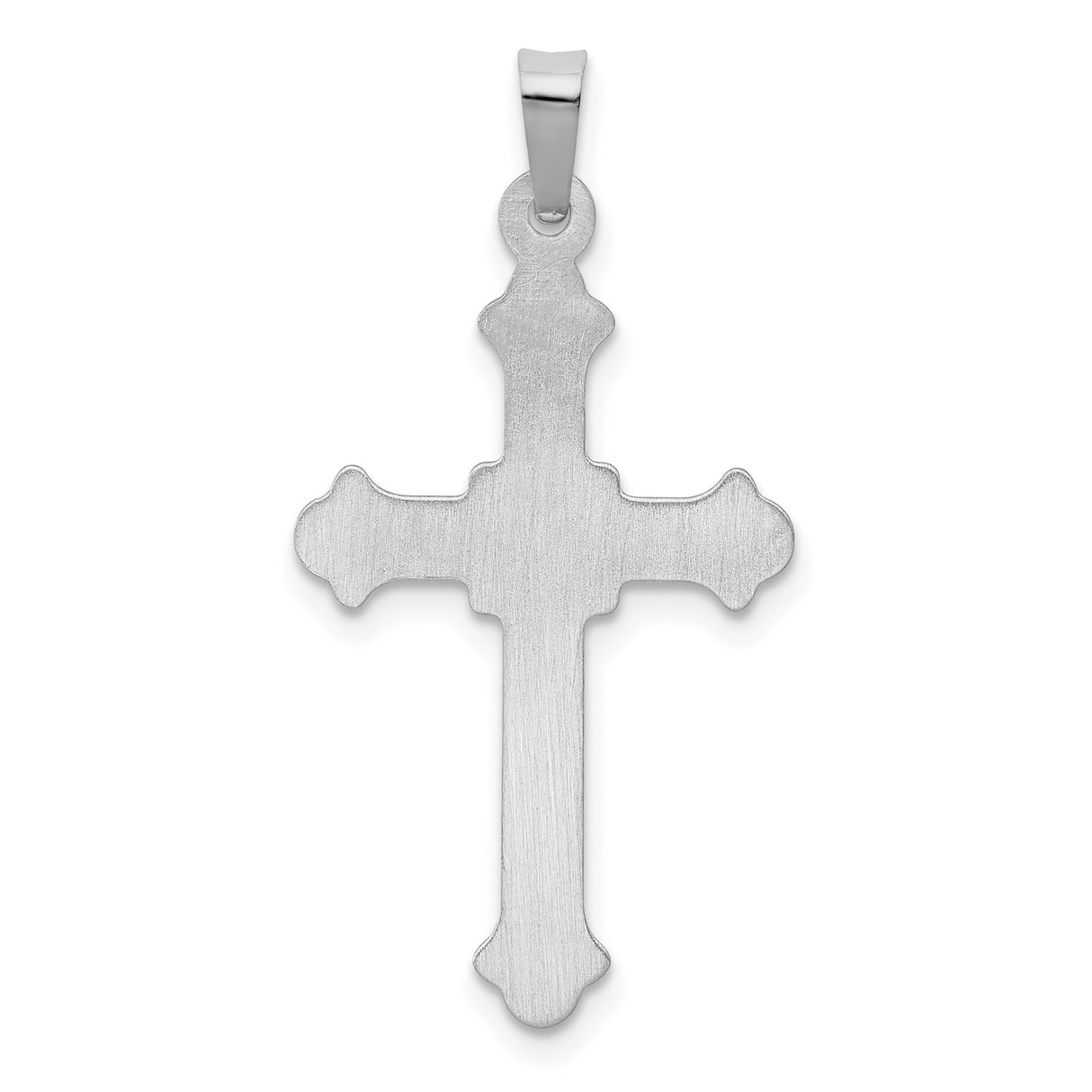 14k White Gold Cross Pendant with Ornate Border and Flared Tips for Women