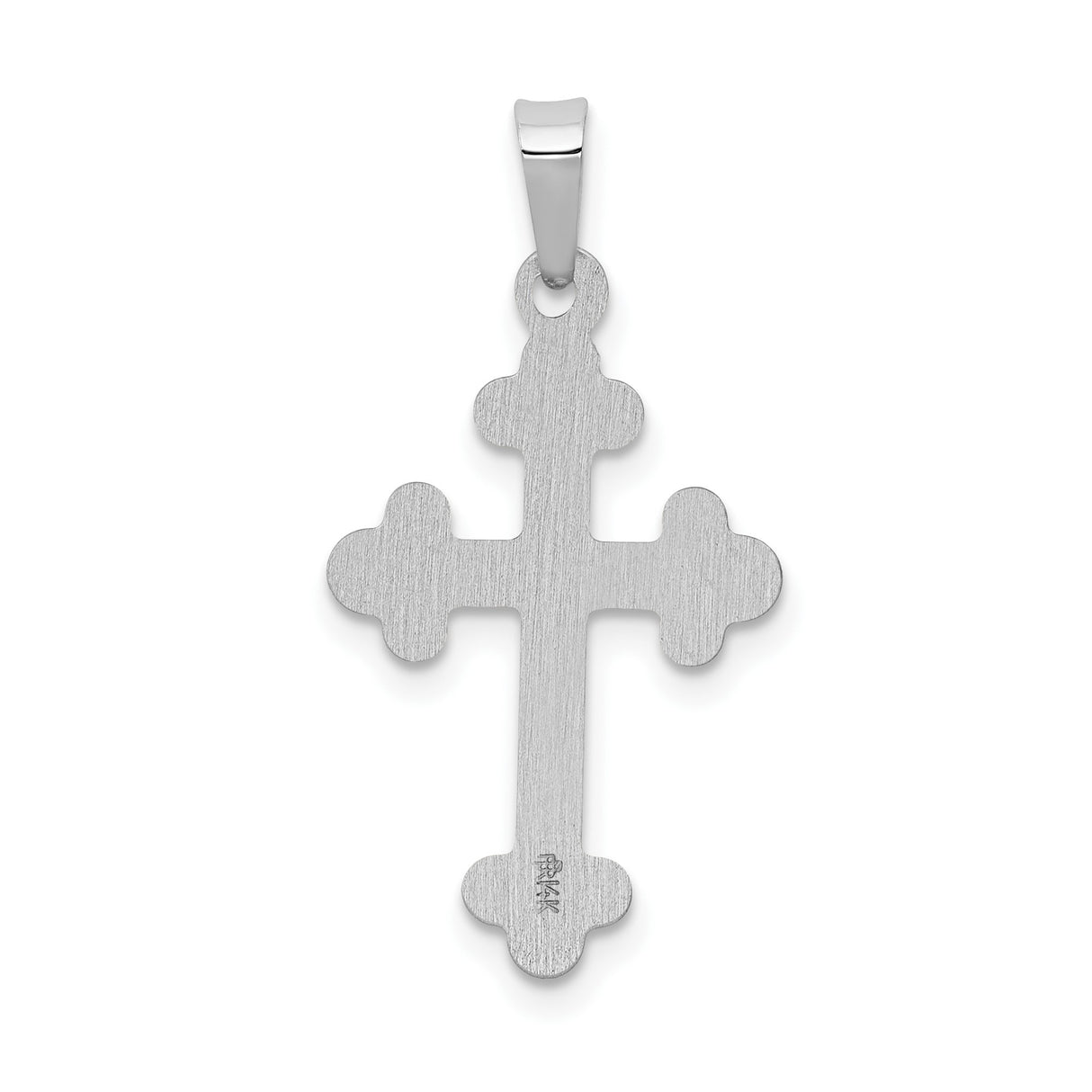 14k White Gold Budded Cross Pendant, Polished Trinity Symbol, Christian Religious Jewelry