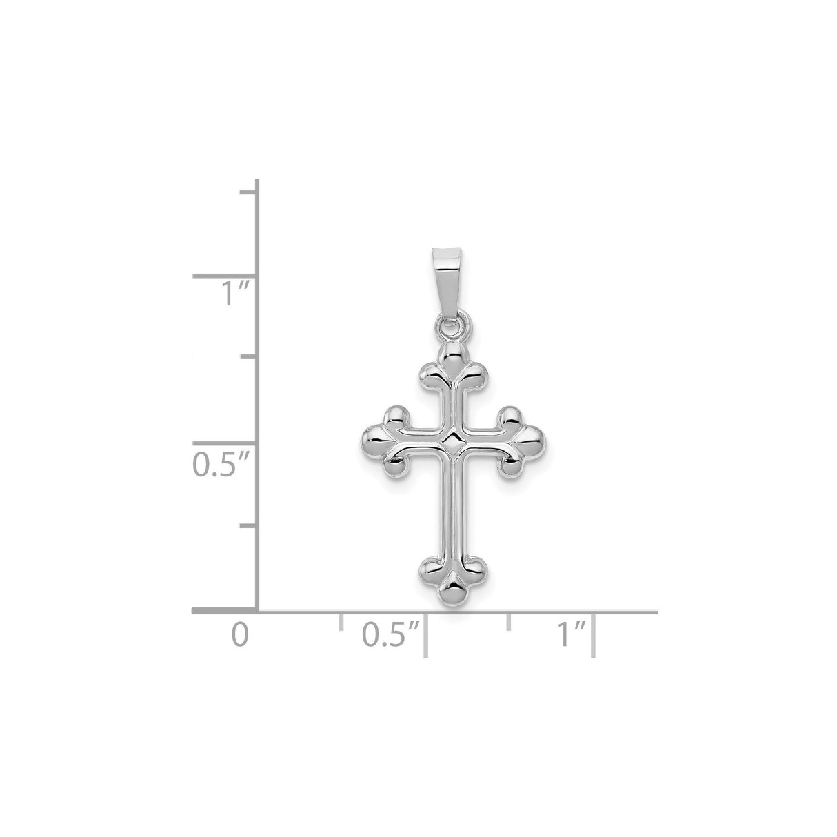 14k White Gold Budded Cross Pendant, Polished Trinity Symbol, Christian Religious Jewelry