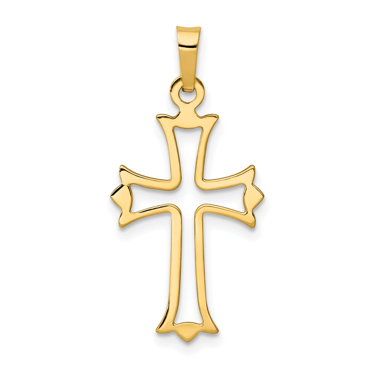 14k Yellow Gold Flared Cross Pendant with Open Cut Design, Christian Religious Jewelry
