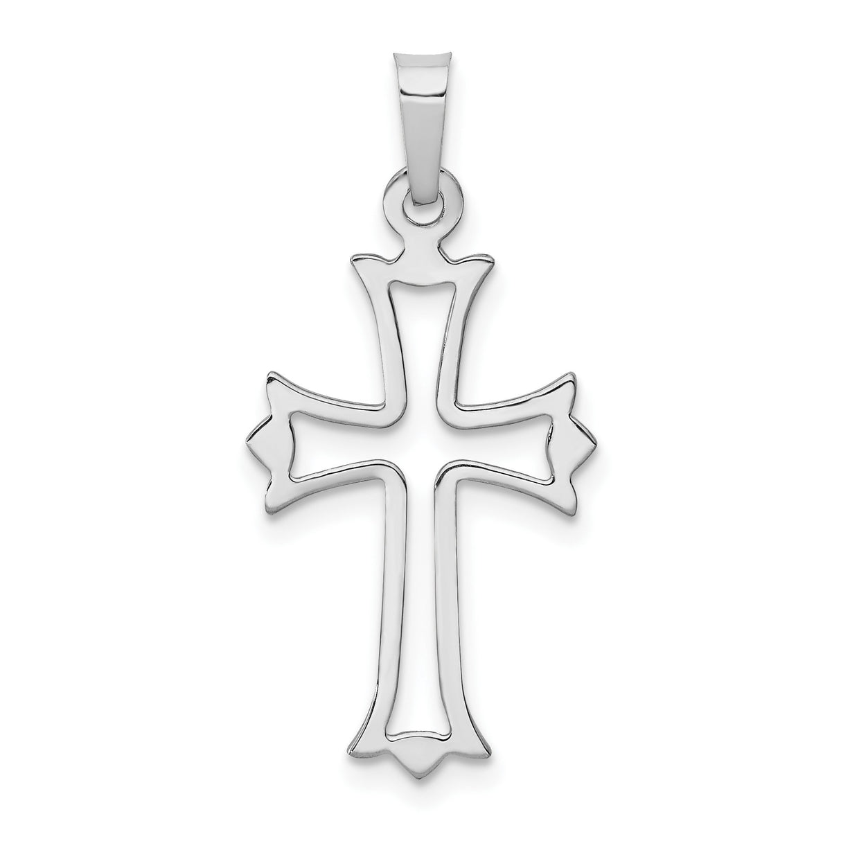 14k White Gold Cross Pendant, Openwork Flared Christian Charm for Women or Unisex Wear