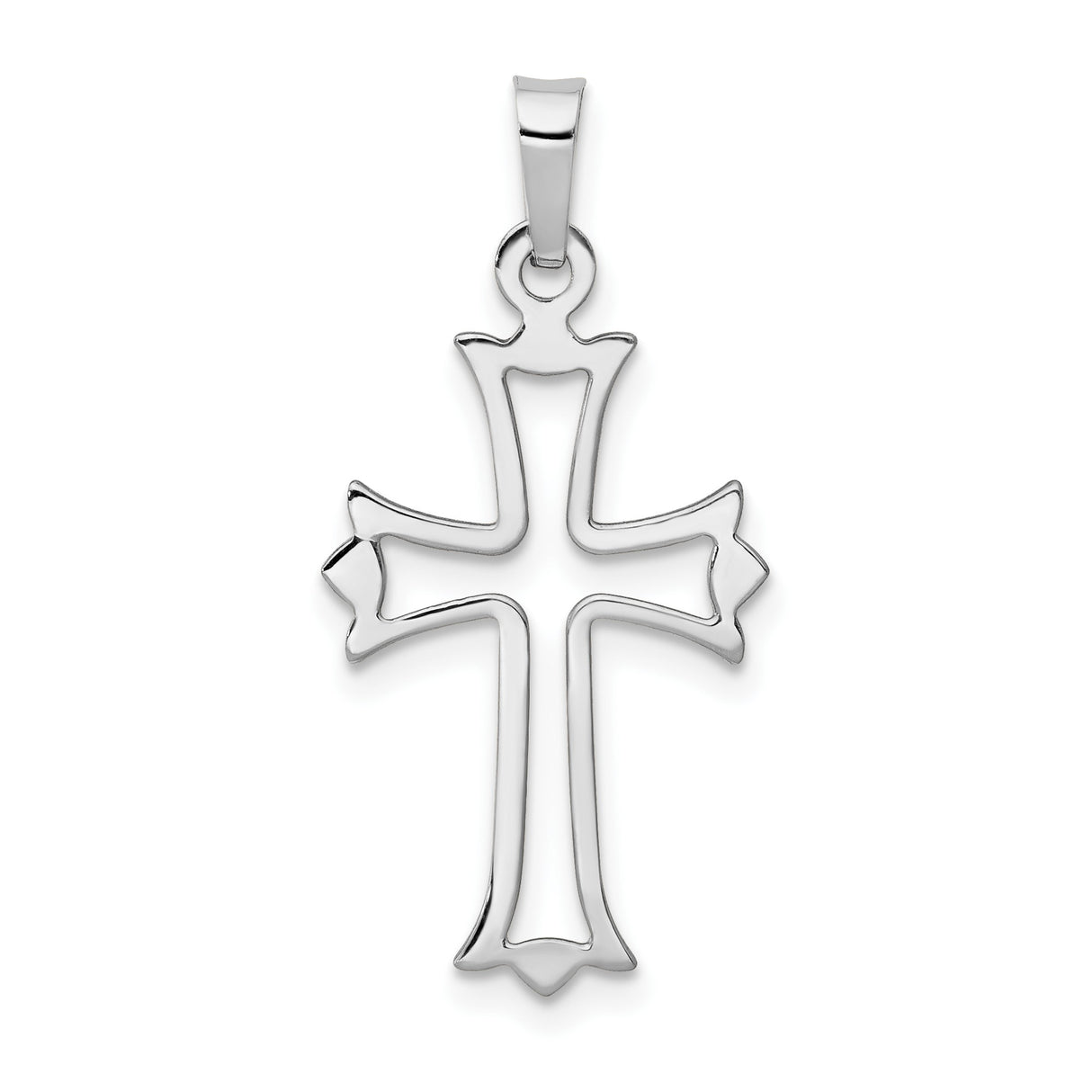 14k White Gold Cross Pendant, Openwork Flared Christian Charm for Women or Unisex Wear