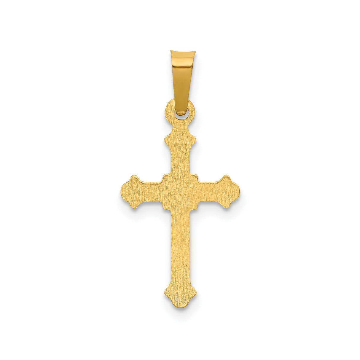 14k Yellow Gold Cross Pendant with Beveled Edges and Detailed Border, Religious Christian Charm
