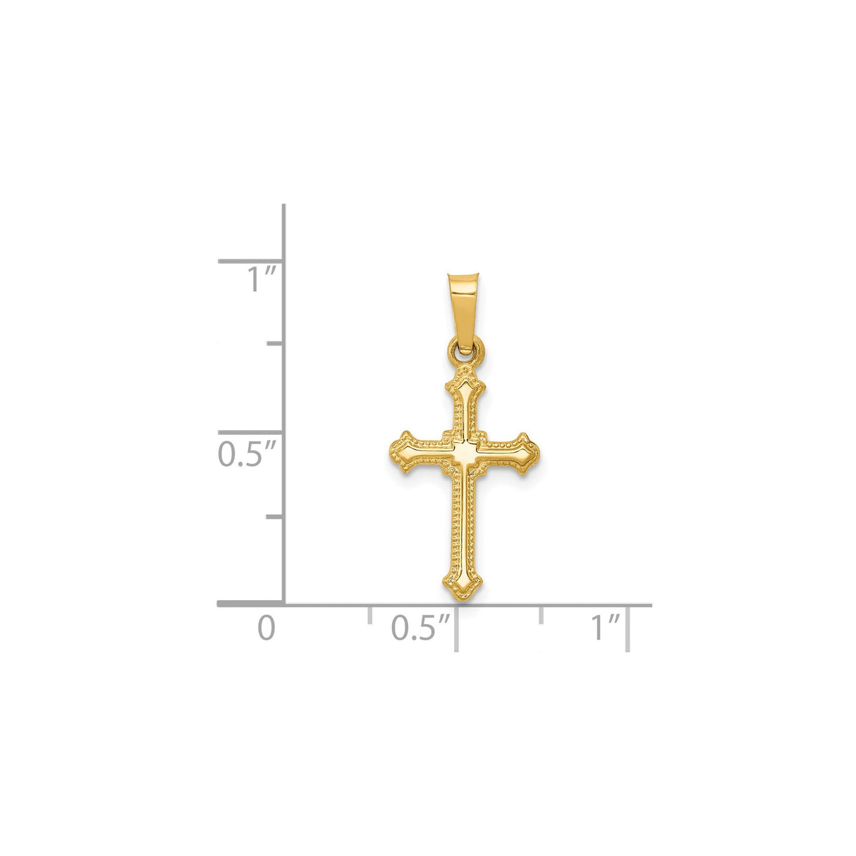 14k Yellow Gold Cross Pendant with Beveled Edges and Detailed Border, Religious Christian Charm