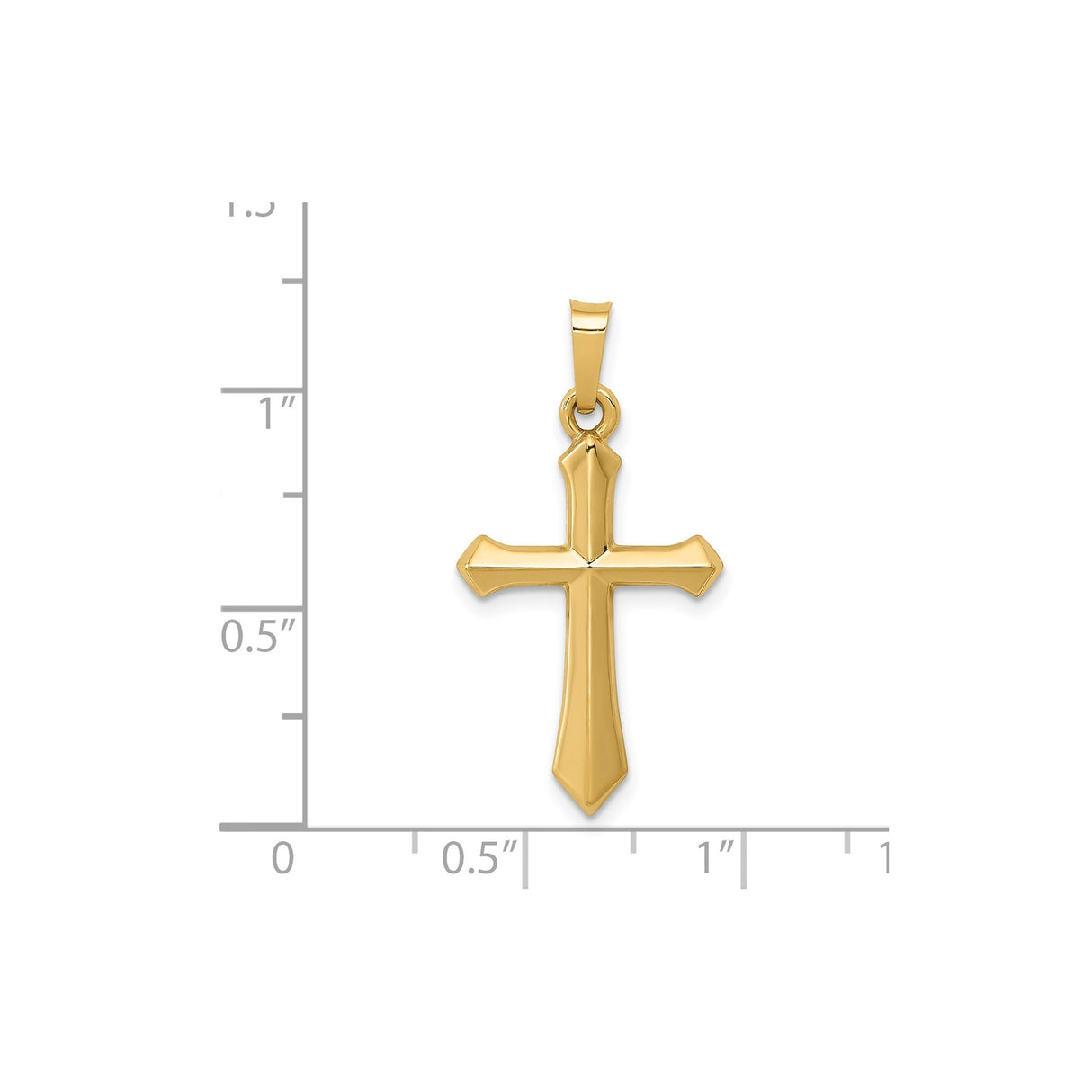 14k Yellow Gold Cross Pendant with Beveled Edge, Polished Christian Faith Charm