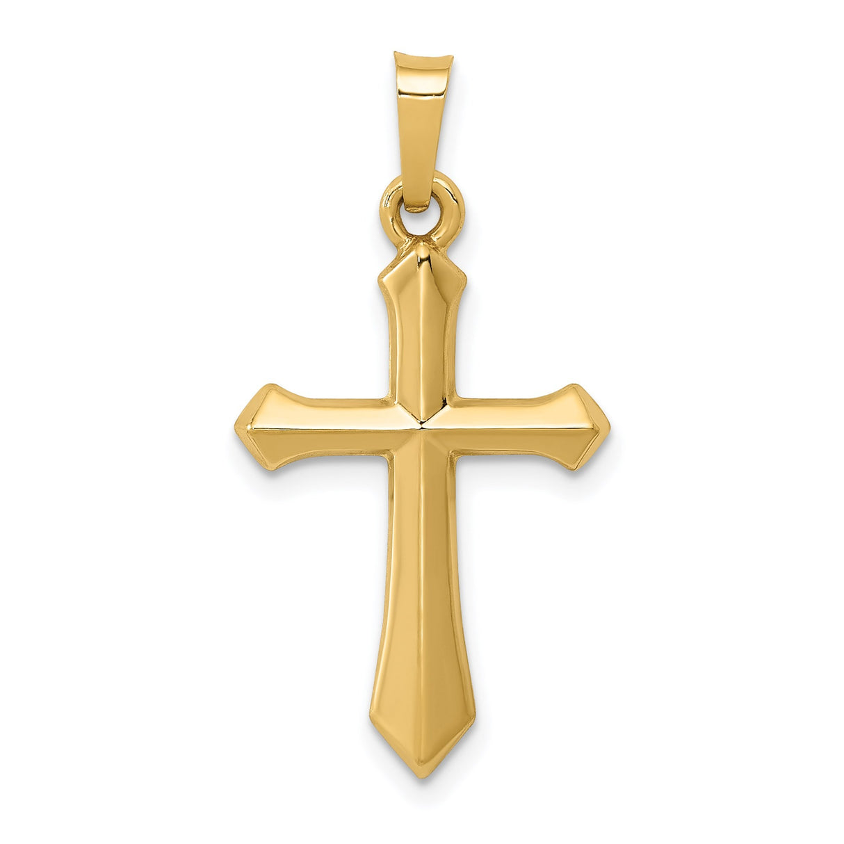 14k Yellow Gold Cross Pendant with Beveled Edge, Polished Christian Faith Charm