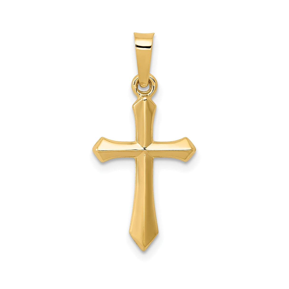 14k Yellow Gold Cross Pendant with Beveled Edges and Polished Finish for Men or Women