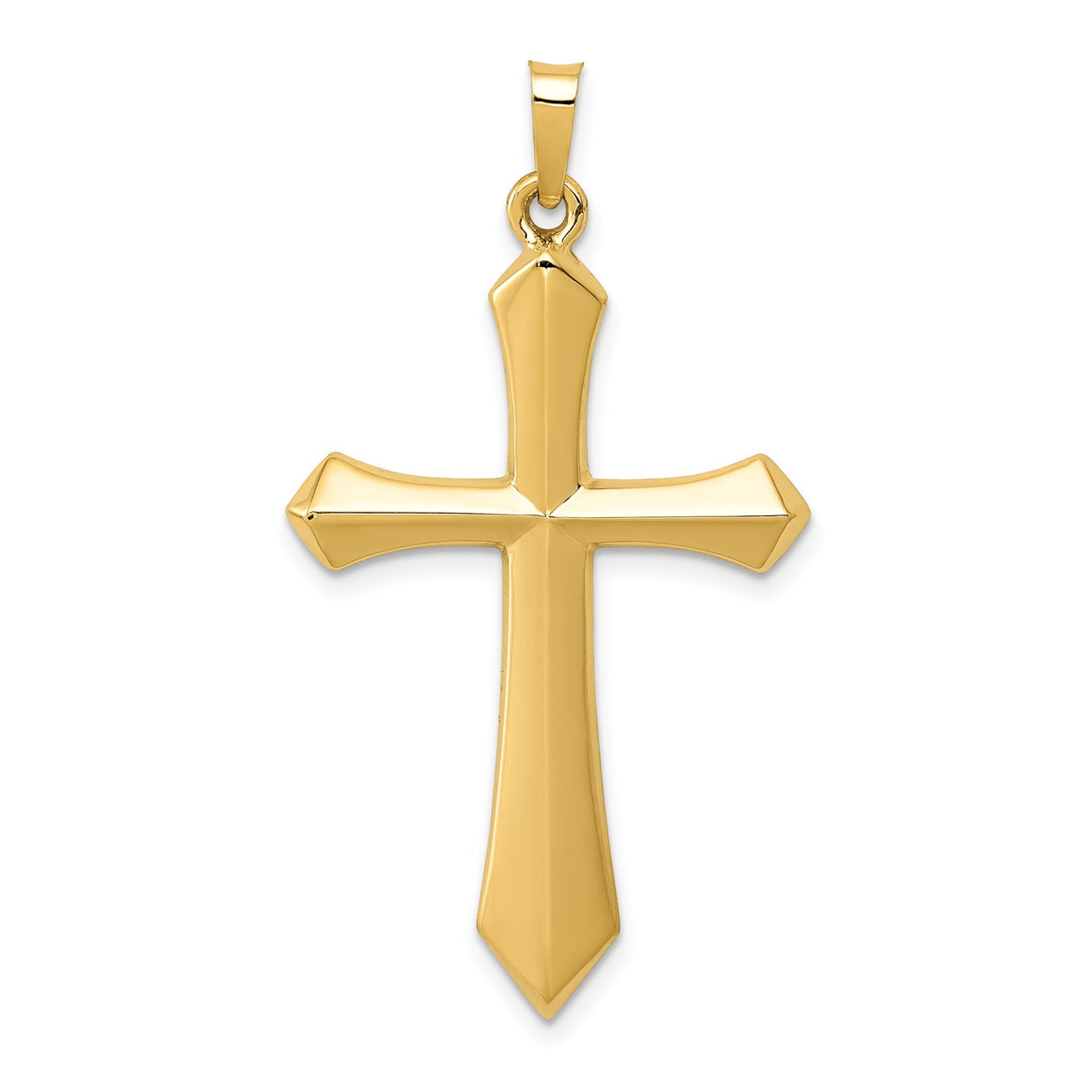 14k Yellow Gold Cross Pendant with Beveled Edges and Polished Finish for Men or Unisex