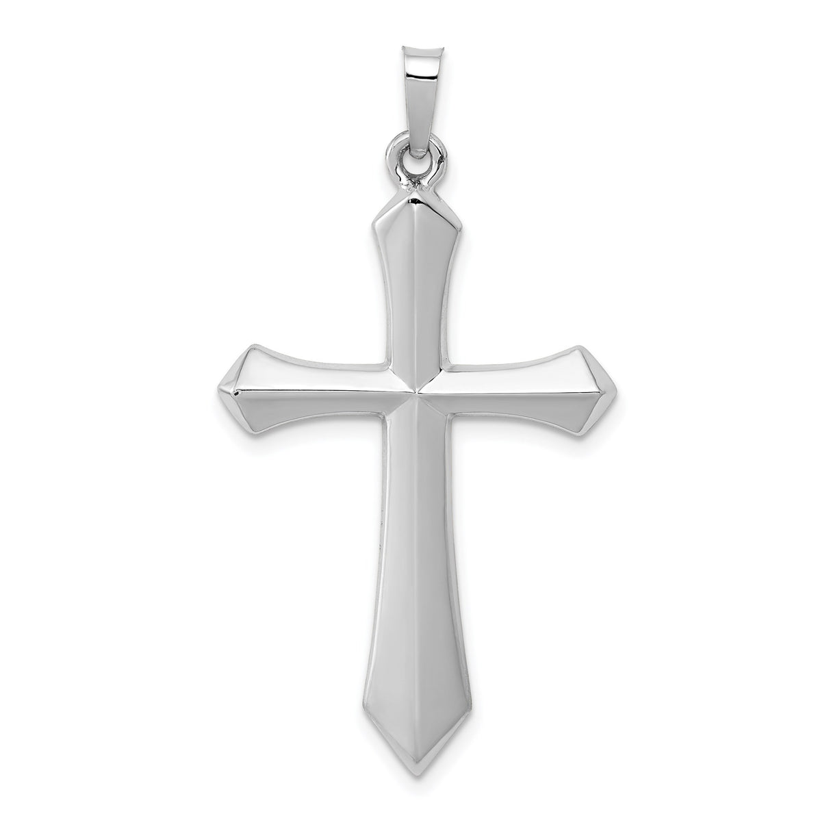 14k White Gold Cross Pendant with Beveled Edge Design, Modern Christian Jewelry for Men