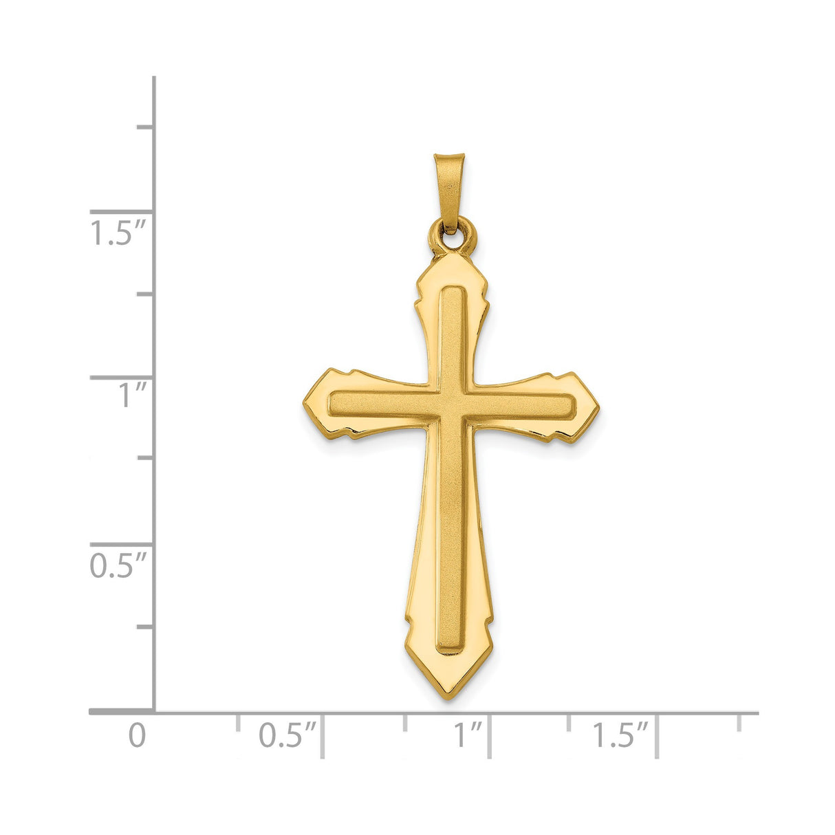 14k Yellow Gold Cross Pendant with Beveled Edge and Satin Finish for Men or Women