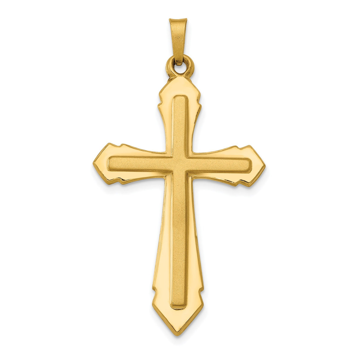 14k Yellow Gold Cross Pendant with Beveled Edge and Satin Finish for Men or Women