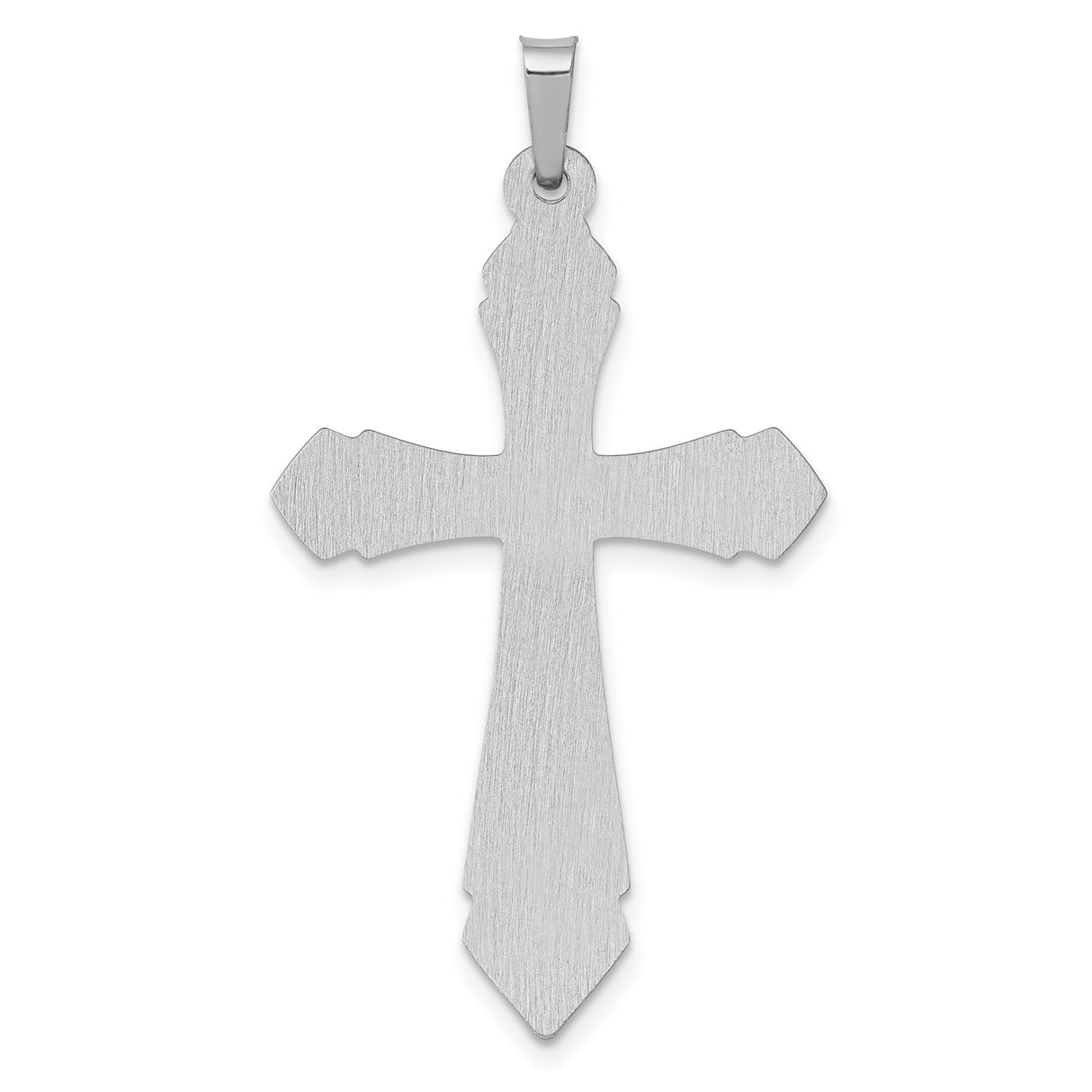 14k White Gold Cross Pendant with Beveled Ornate Design, Unisex Christian Religious Charm